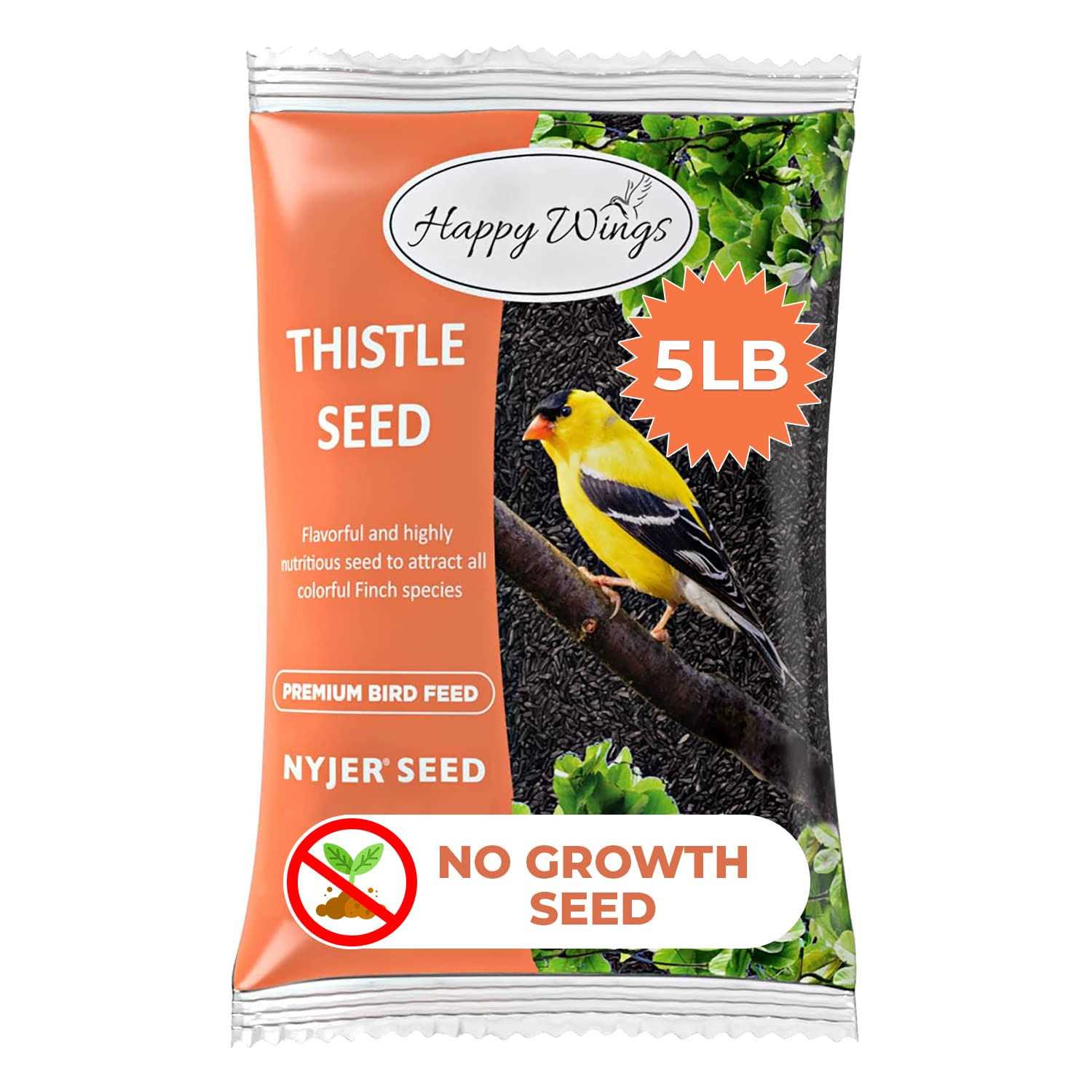 Happy Wings Thistle/Nyjer Seed Bird Food, No Growth Wild Bird Feed and Seed