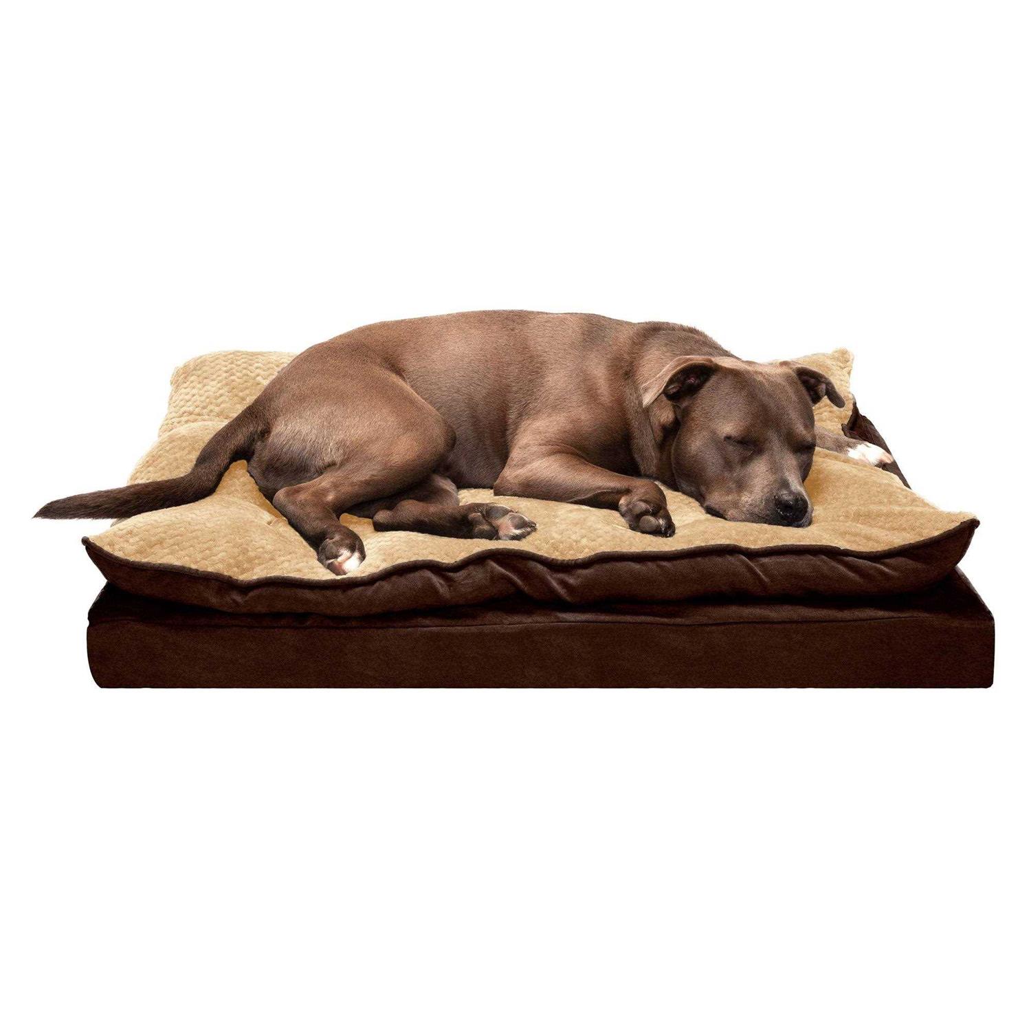 FurHaven Mink Fur & Suede Pillow-Top Orthopedic Dog Bed