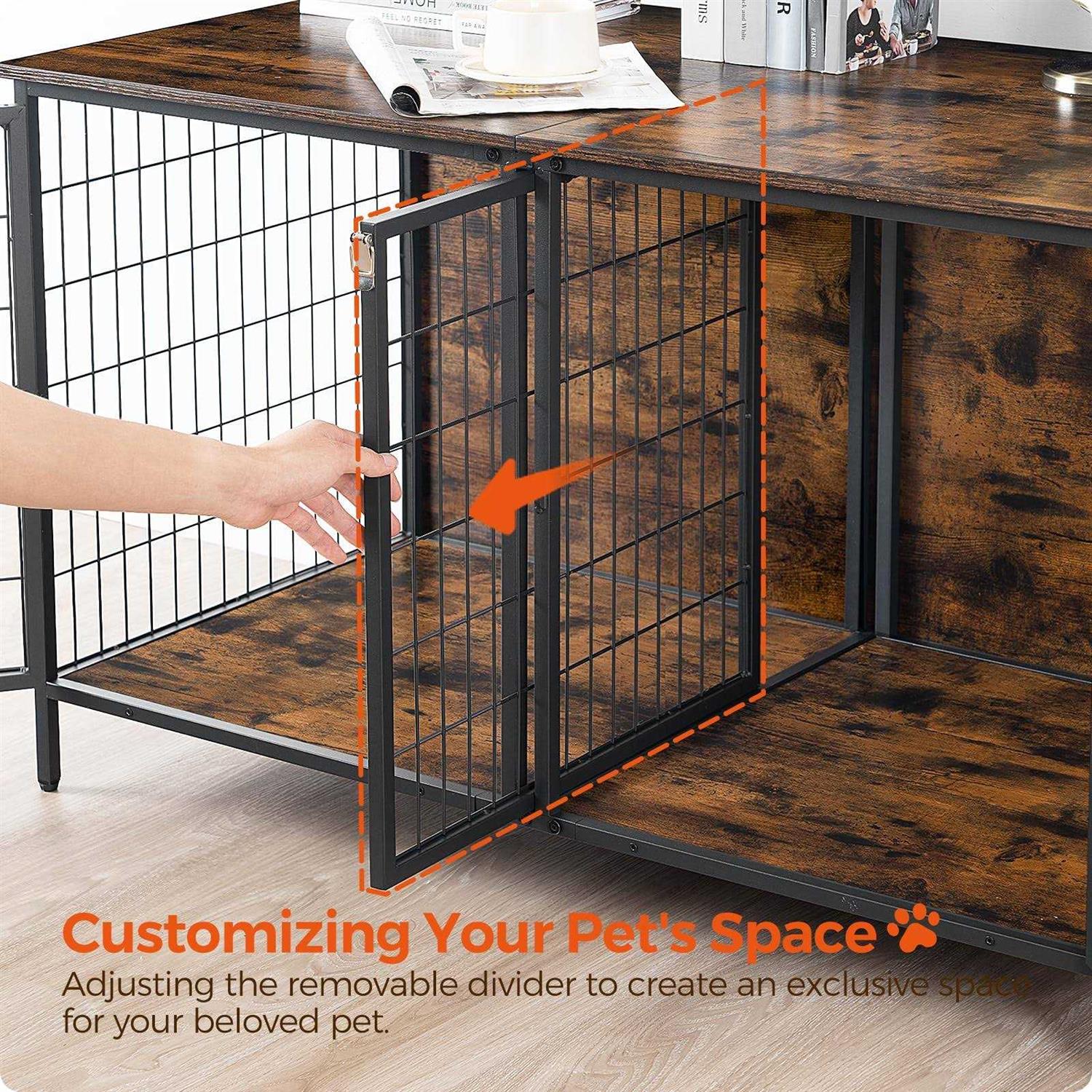 MAHANCRIS Dog Crate Furniture for 2 Dogs 43.3 Dog Kennel with Removable Divider
