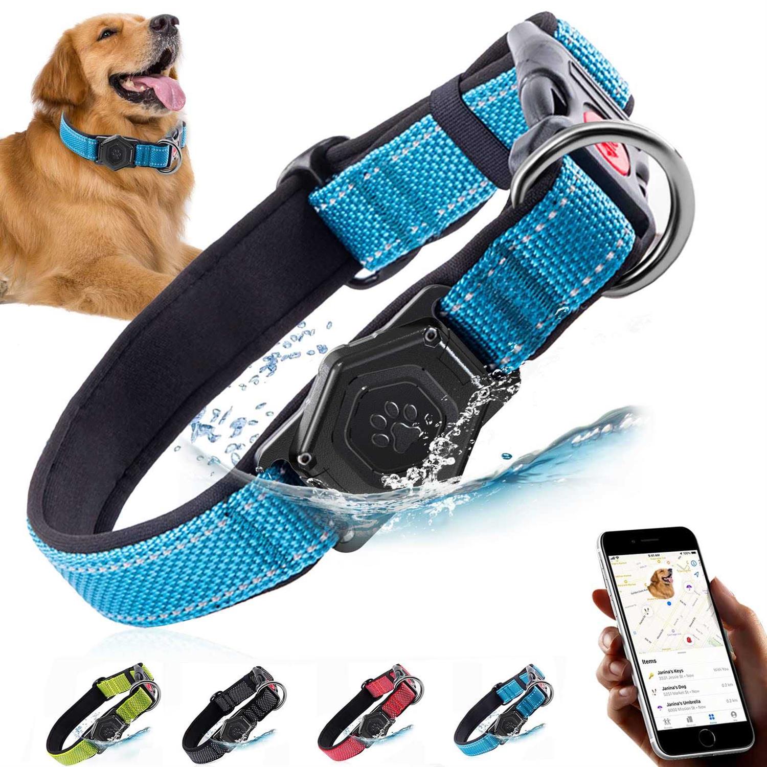 Airtag Dog Collar,Durable Dog Collar with Waterproof Apple Air Tag Holder Case,Adjustable,Soft,and Reflective GPS Tracking Dog Collars for Medium