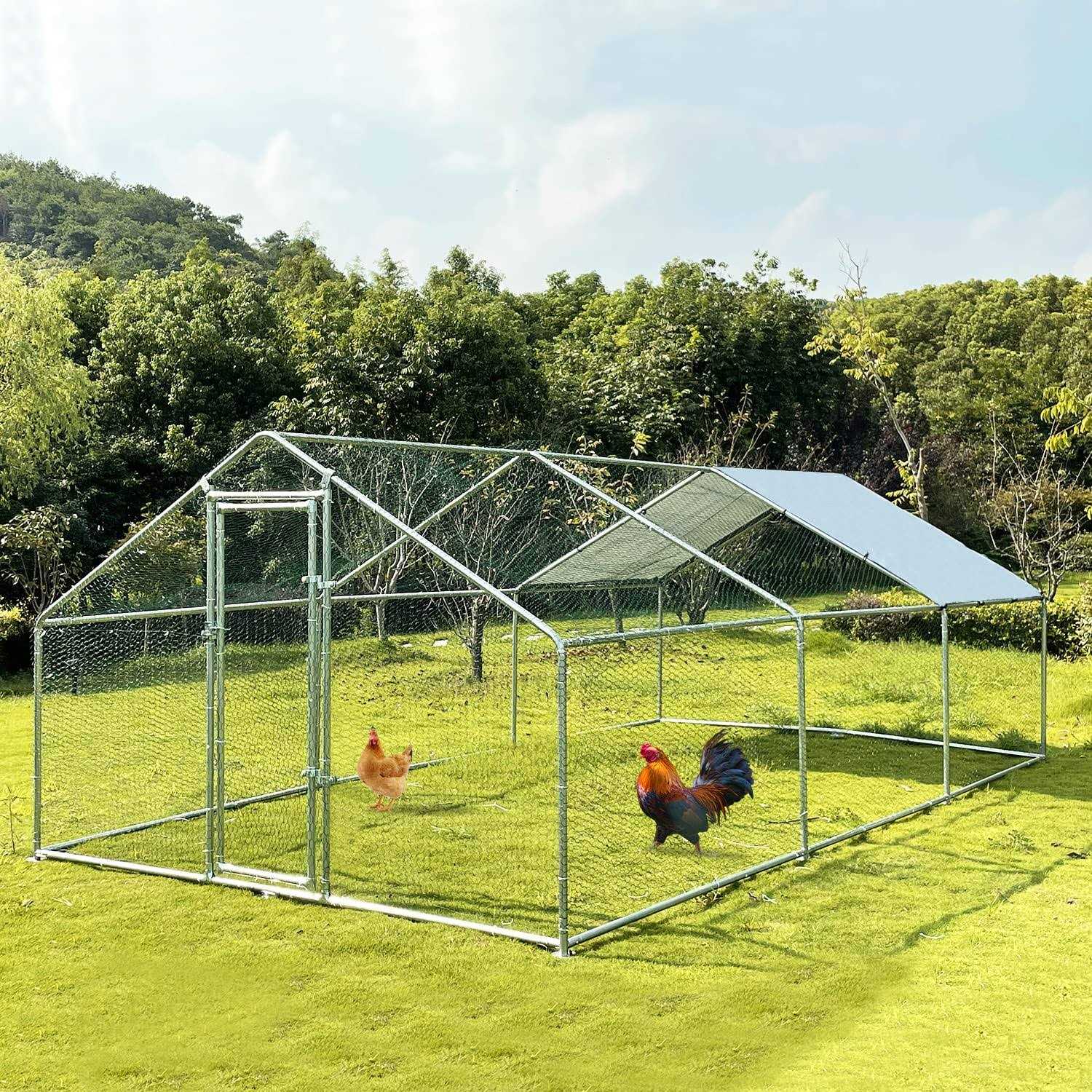 NGTEEN Large Metal Chicken Coop Walk-in Poultry Cage Chicken Run Pen Dog Kennel with Waterproof and Anti-Ultraviolet Cover for Outdoor Farm Use