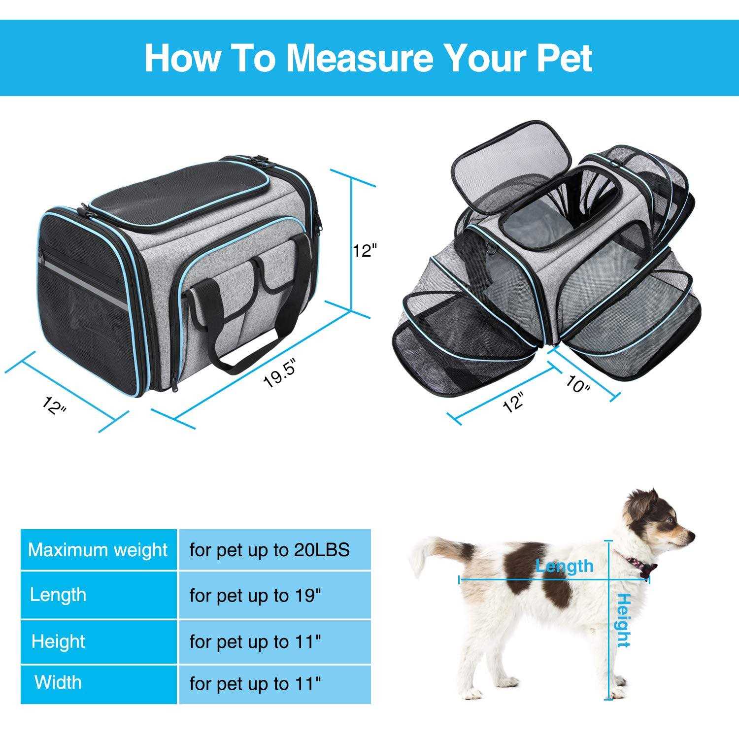 MASKEYON TSA Airline Approved Soft Sided Pet Carrier 4 Expandable Large Travel Carrier Collapsible with 3 Removable Washable