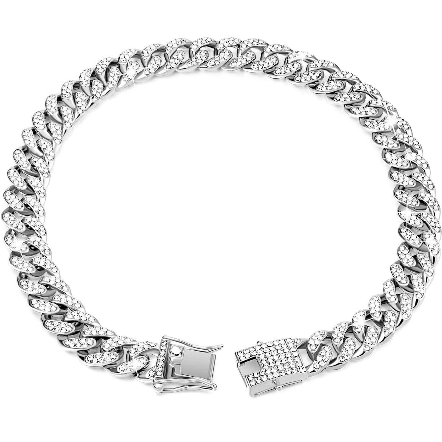 Diamond Pet Cuban Collar Walking Metal Chain with Design Secure Buckle