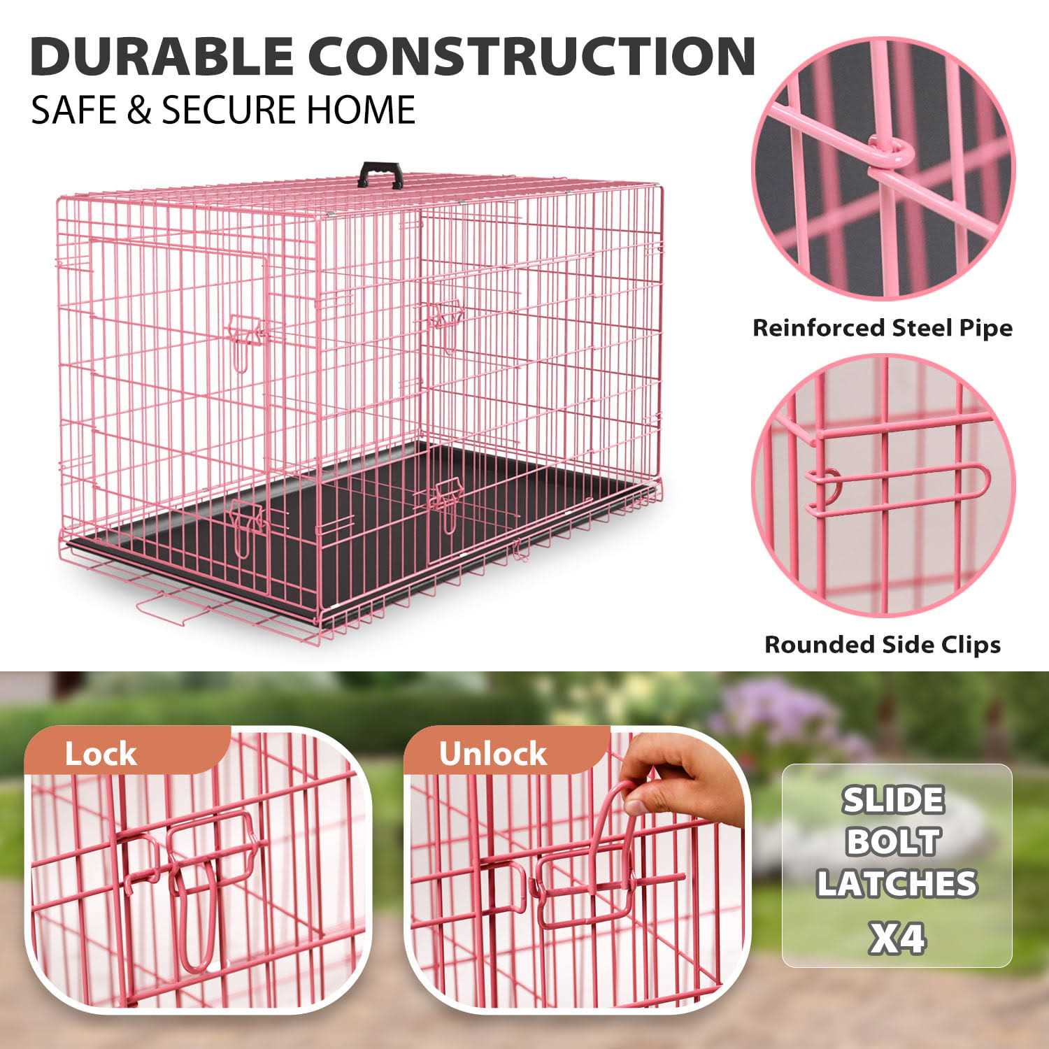 Yrllensdan Dog Crate, Dog Crates and Kennels Dog Foldable Large Dog Crate for Large Dogs with Handle Double-Door Outdoor Metal Wire
