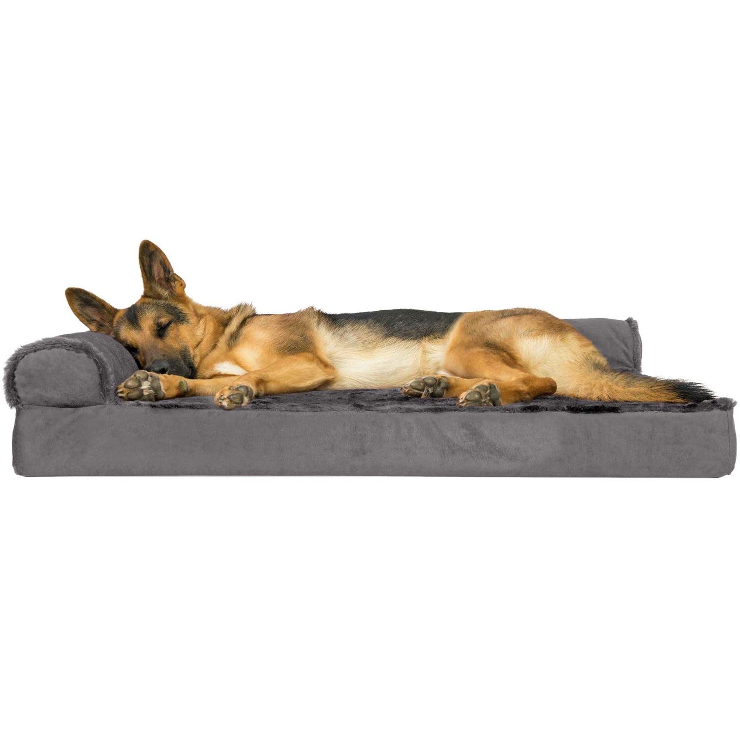 FurHaven Pet Bed Two-Tone Faux Fur Suede Deluxe Chaise Lounge Dog Bed