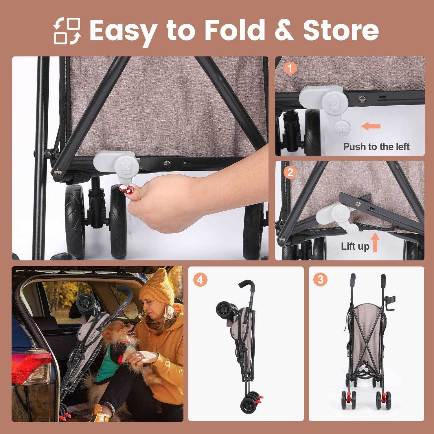 Pet Dog Stroller, Wedyvko 4 Wheels Foldable Dogs and Cat Strollers with Cup Holder for Small and Medium Cats