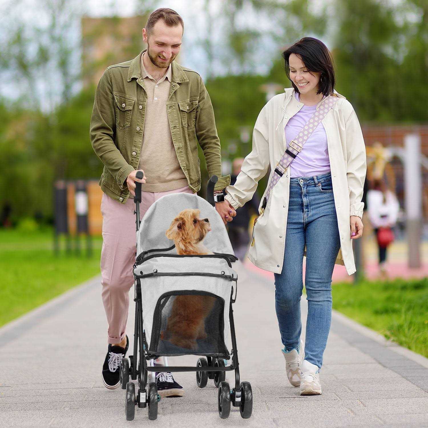 Pet Dog Stroller, Wedyvko 4 Wheels Foldable Dogs and Cat Strollers with Cup Holder for Small and Medium Cats