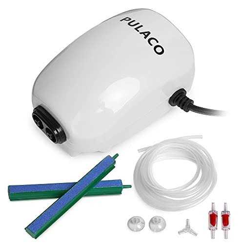 PULACO Ultra Quiet Aquarium Air Pump Dual Outlet Fish Tank Aerator Pump with Accessories