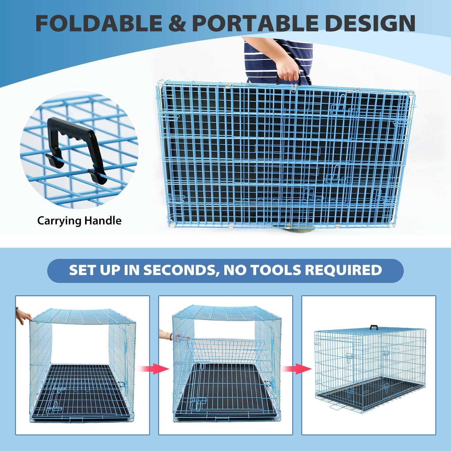 Dkelincs 42 inch Dog Crate Dog Cage for Large Dogs Foldable Metal XL Dog Kennels with 2 Doors