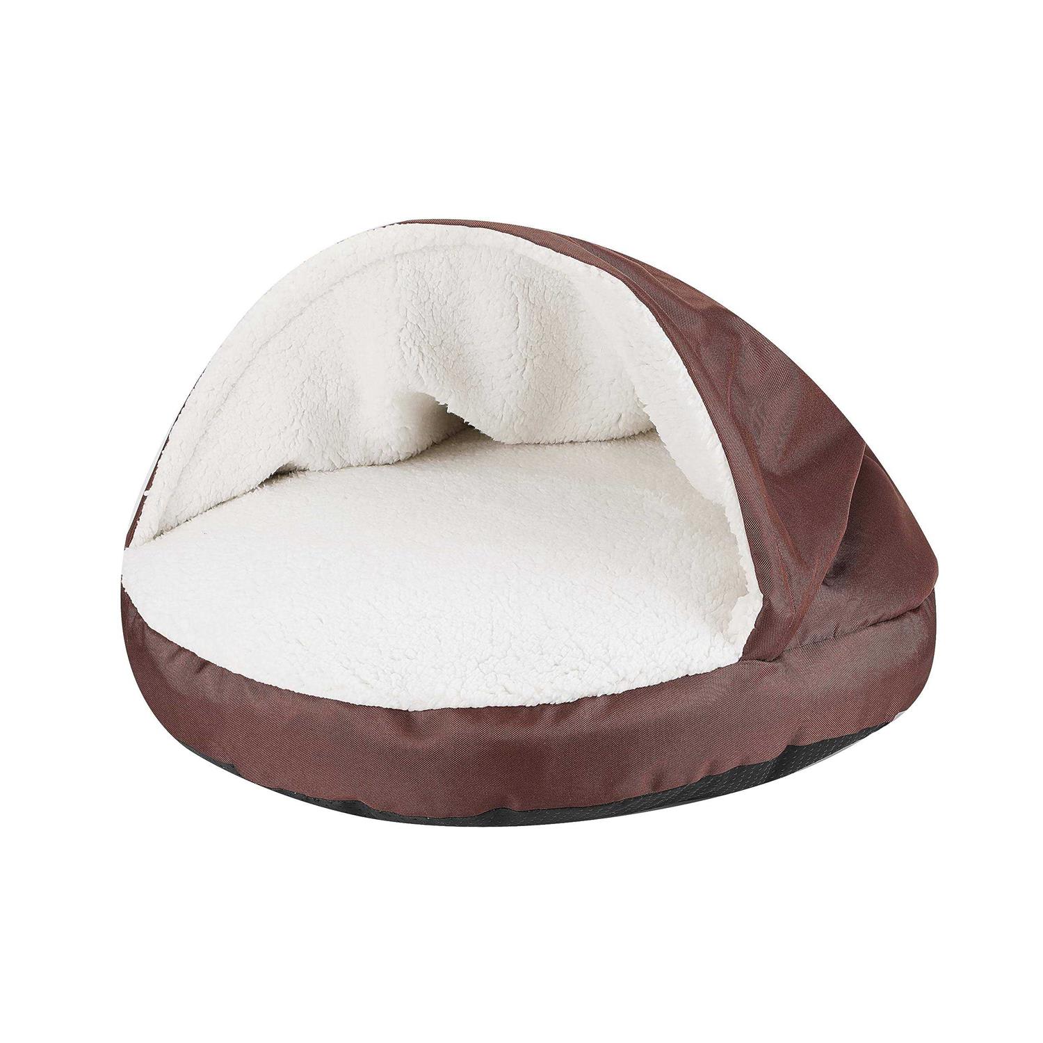 Long Rich Durable Oxford to Sherpa Pet Cave and Round Pet Bed, 25, with Removable Top and Insert