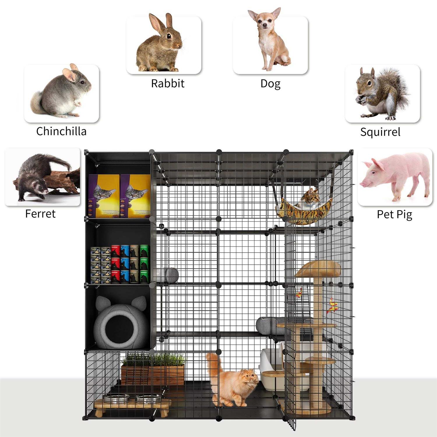 YITAHOME Cat Cage Indoor Large with Storage Cube DIY Catio Cat Enclosures Metal Cat Playpen with Hammock 1-4 Cats Tiers Cat
