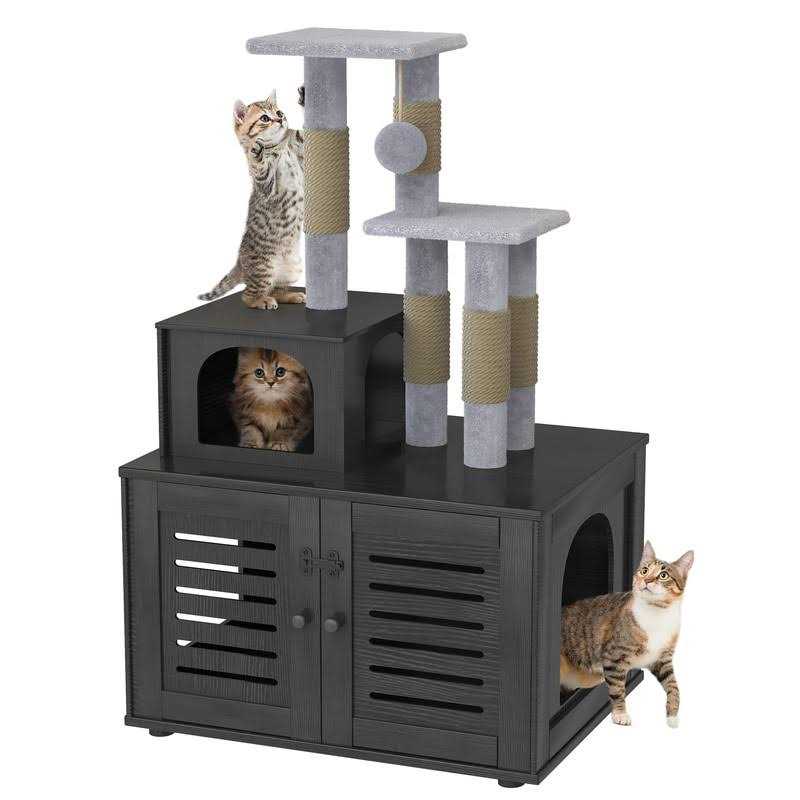 Recaceik Cat Litter Box Enclosure with Cat Tree Hidden Cat Washroom Furniture with Divider