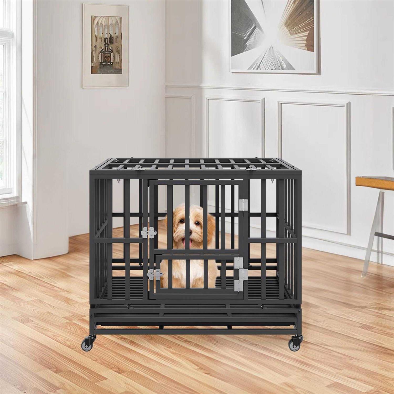 VEVOR 38 Inch Heavy Duty Dog Crate Indestructible Dog Crate 3-Door Heavy Duty Dog Kennel for Medium to Large Dogs with Lockab
