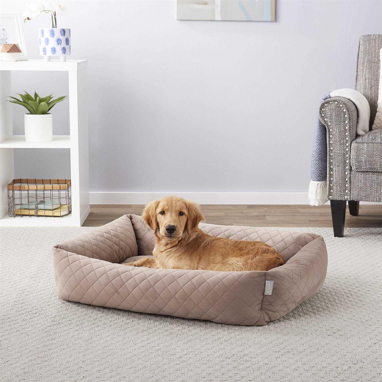 Frisco Velvet Rectangular Bolster Cat Dog Bed