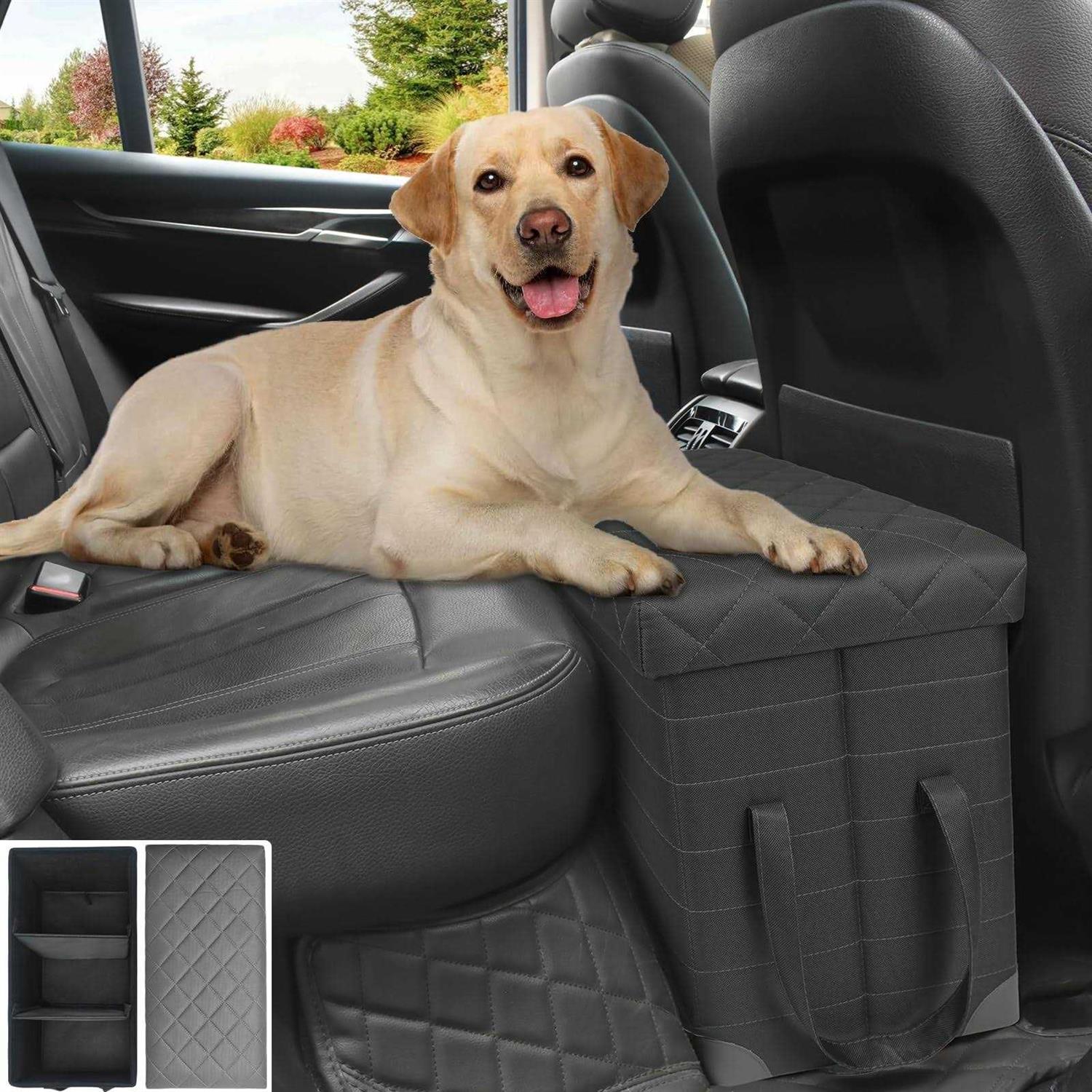 LIONROGE Car Back Seat Extender for Large Dogs up to 200lbs,Dog Car Back & Front Seat Extender with Storage,Prevent Your Dogs from Falling Off The