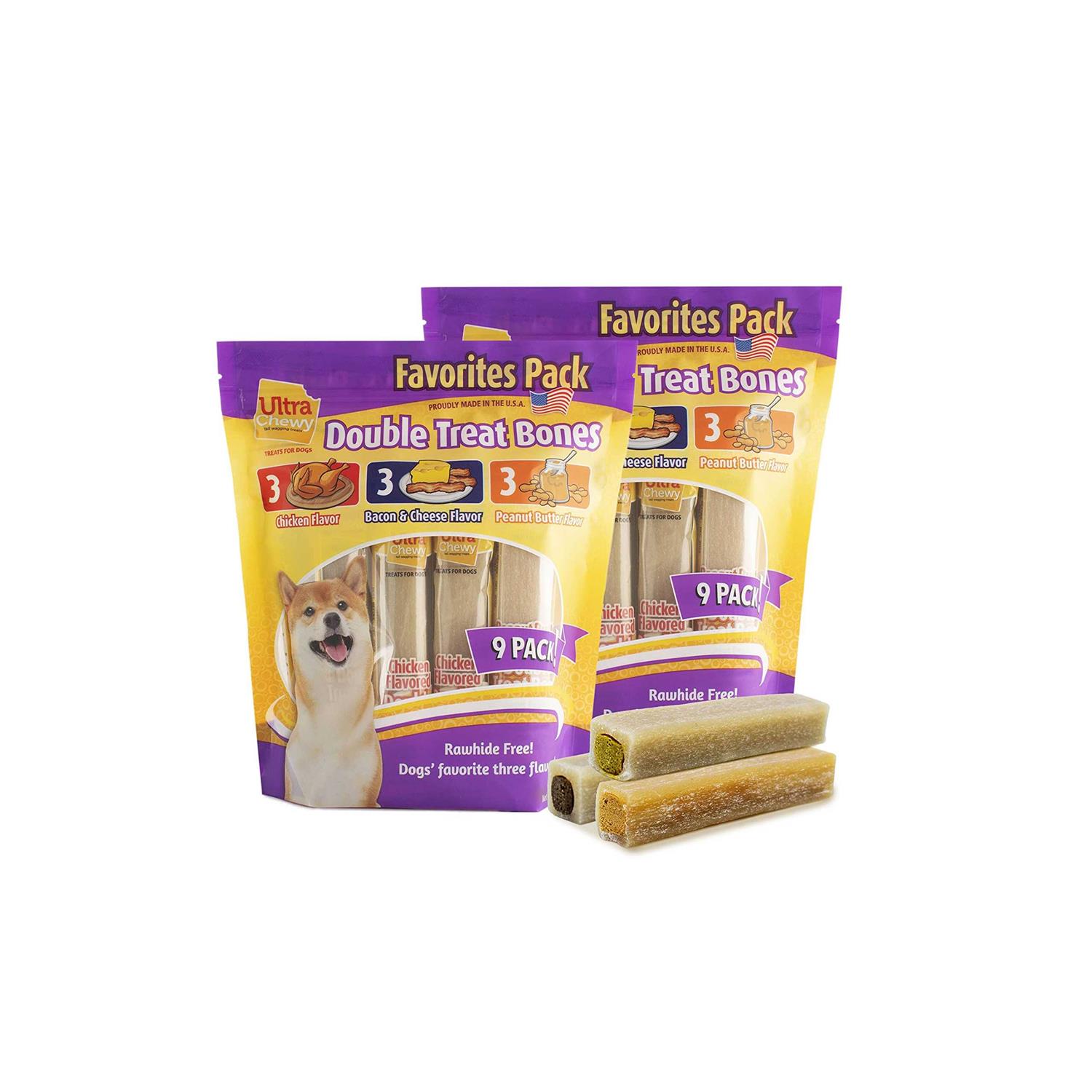 Ultra Chewy Double Treat Bones Dog Treats Made in The USA