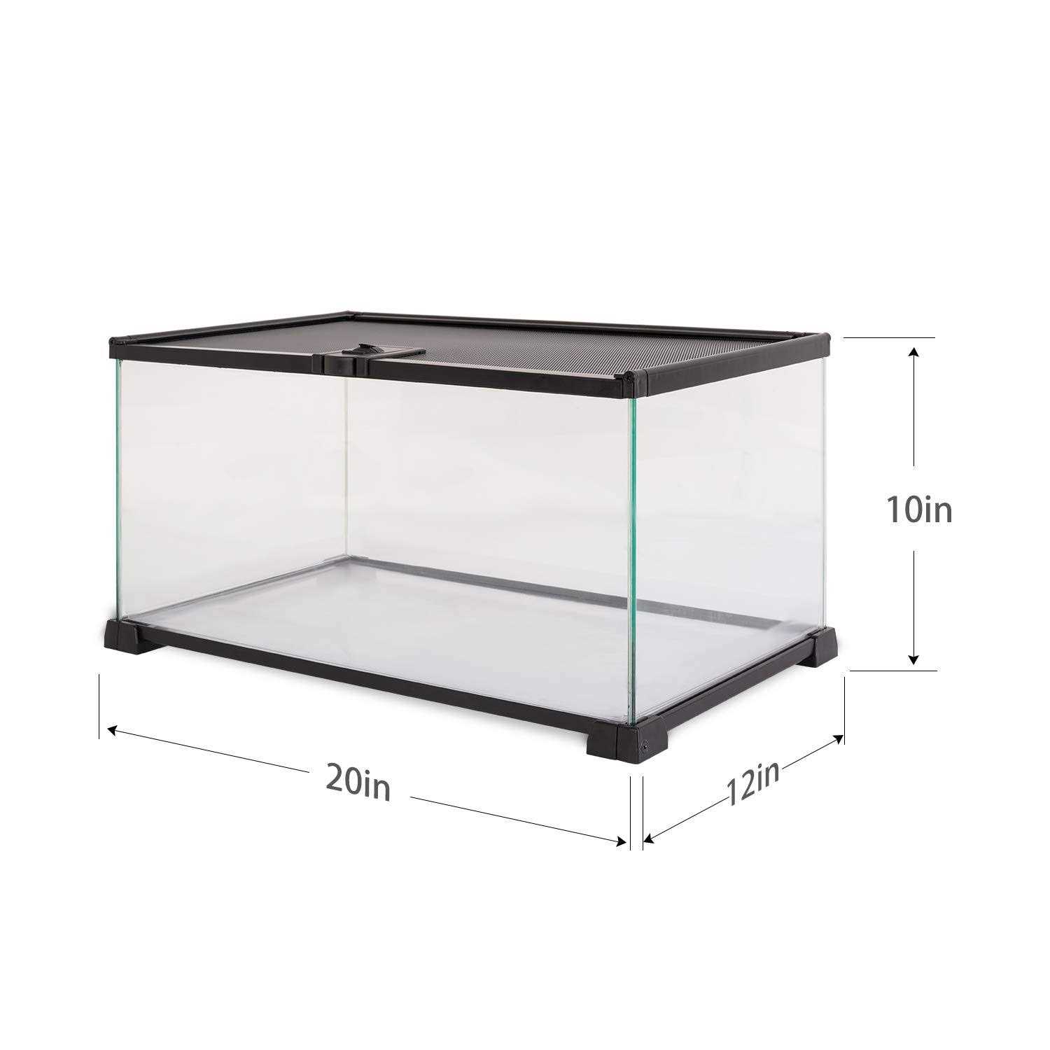 REPTI ZOO 10 Gallon Reptile Tank Glass Natural Cages Terrarium 20 x 12 x 10 Sliding Screen Top for Reptile Hamster Hedgehog Small Animals