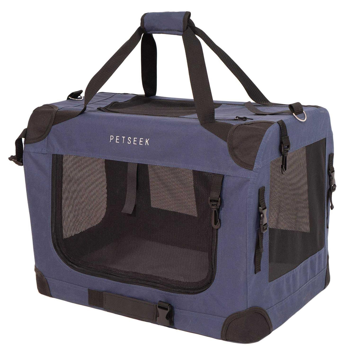 Petseek Extra Large Cat Carrier Soft Sided Folding Small Medium Dog Pet Carrier 24×16.5×16 Travel Collapsible Ventilated Comfortable Design