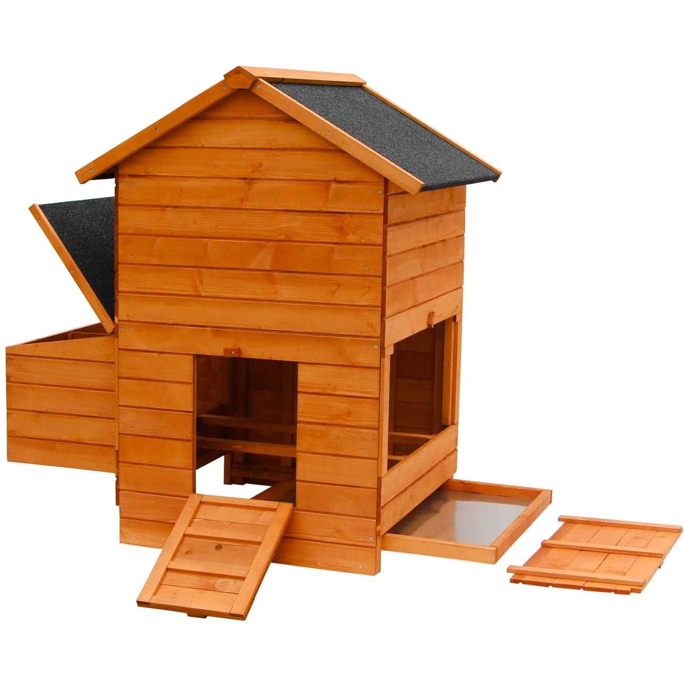 Kinbor Wooden Chicken Coop Outdoor Large Hen House w/Nesting Box Poultry Cage Rabbit Hutch w/Removable Tray & Ramp-Main House