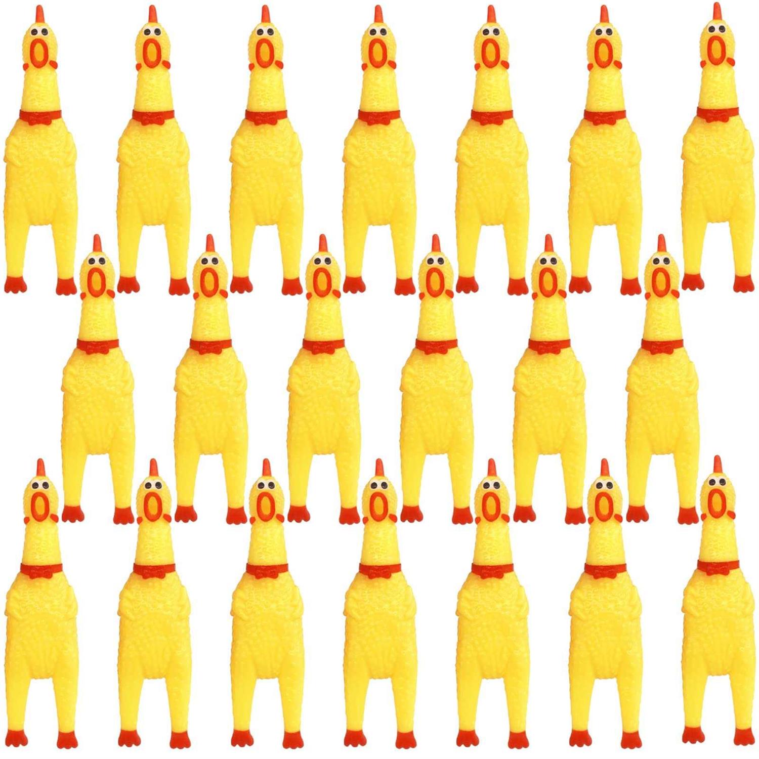 Zddaoole 20 Pcs Rubber Chicken,Screaming Chicken,Squeeze Chicken,Yellow Rubber Squaking Dog Toys,Prank Novelty Noise Toy