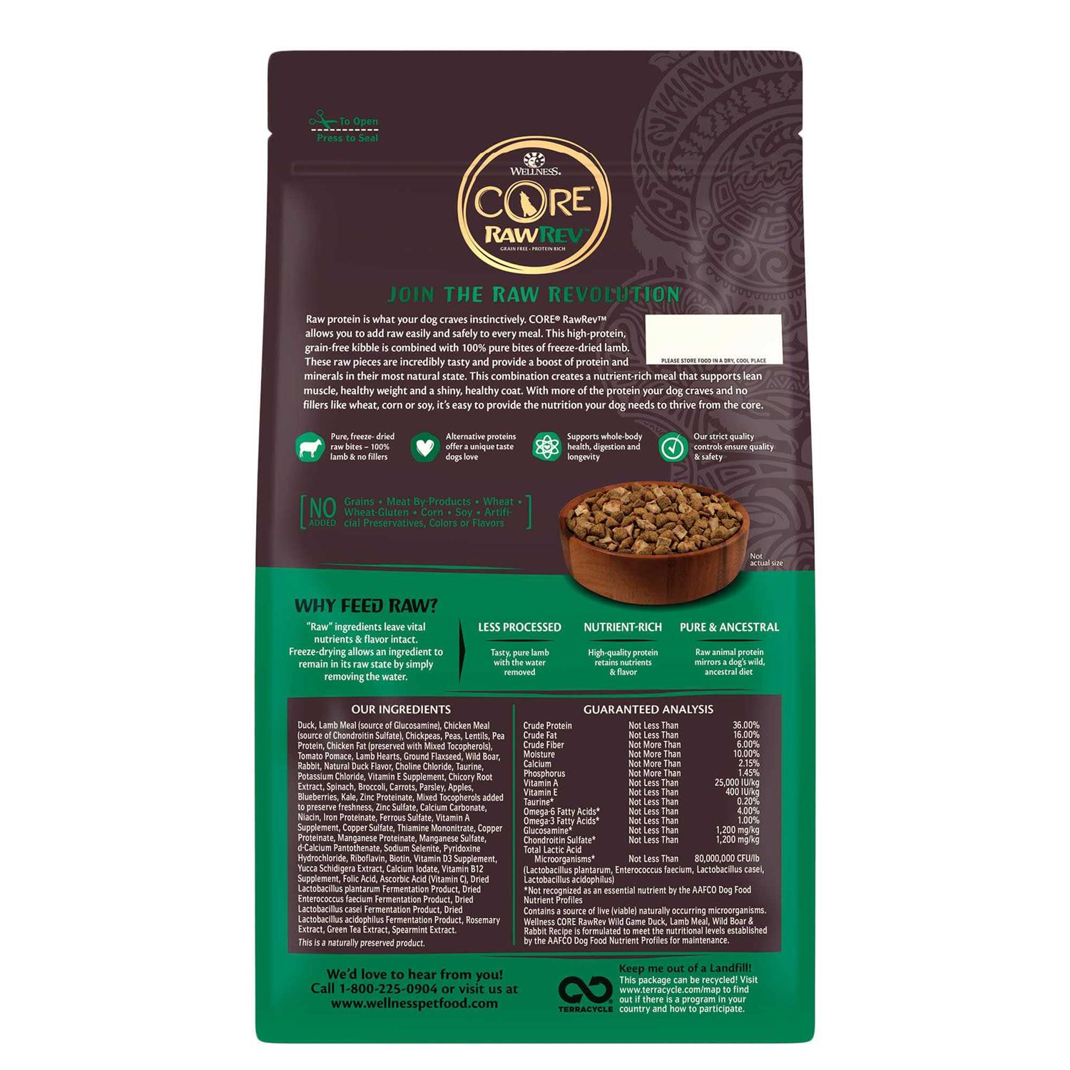 Wellness Core RawRev Natural Grain Free Wild Game Freeze Dried Dry Dog Food