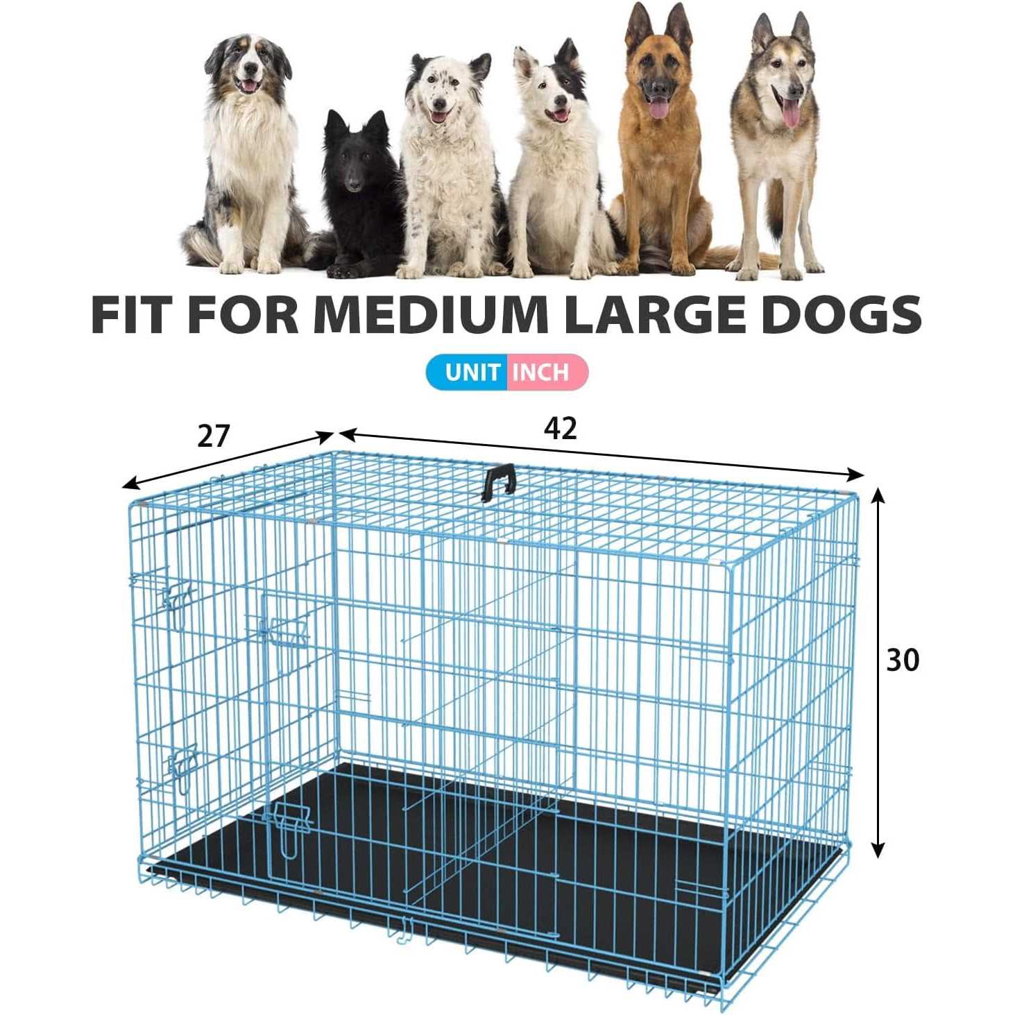 Dkelincs 42 inch Dog Crate Dog Cage for Large Dogs Foldable Metal XL Dog Kennels with 2 Doors