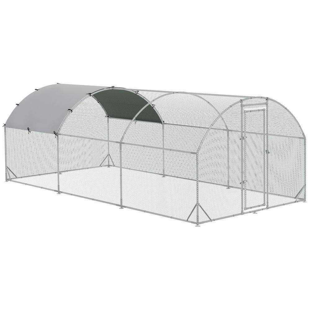 PawHut Metal Chicken Coop Walk-in Enclosure with Cover