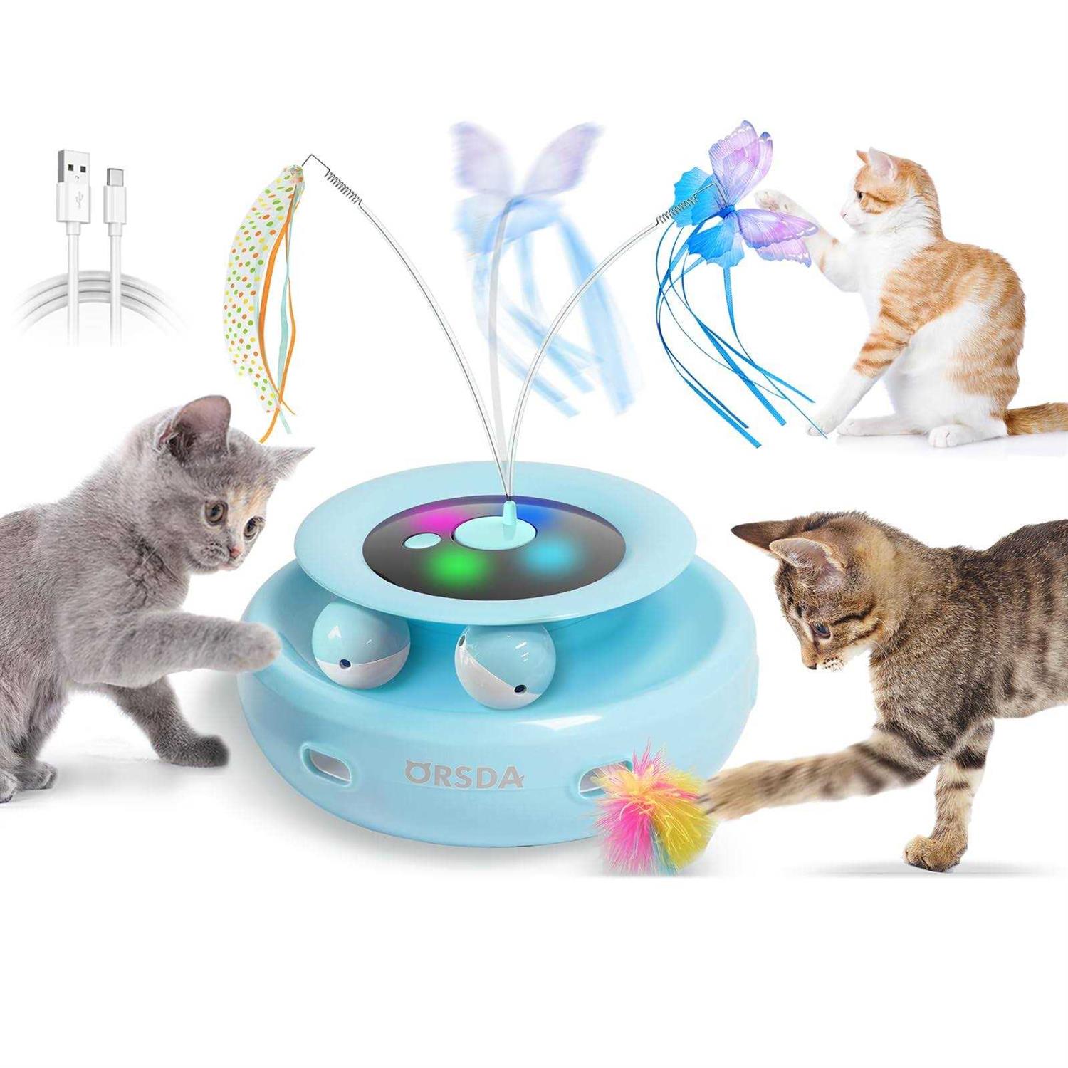 ORSDA 3-in-1 Cat Toys Rechargeable Interactive Cat Toys for Indoor Cats Automatic Kitten Toy