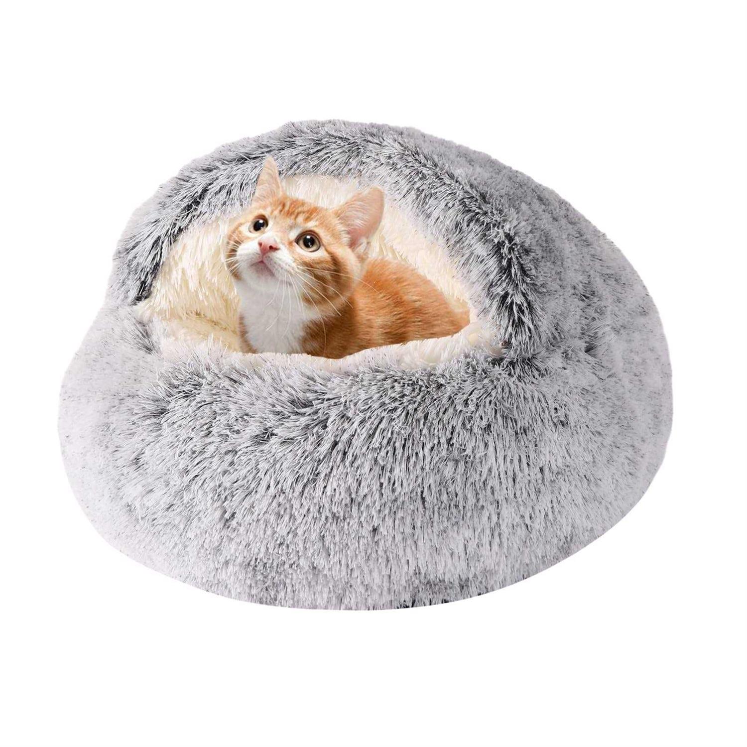 Calming Dog Beds & Cat Cave Bed with Hooded Cover,Removable Washable Round Beds for Small Medium Pets,Anti-Slip Faux Fur Fluffy Coved Bed