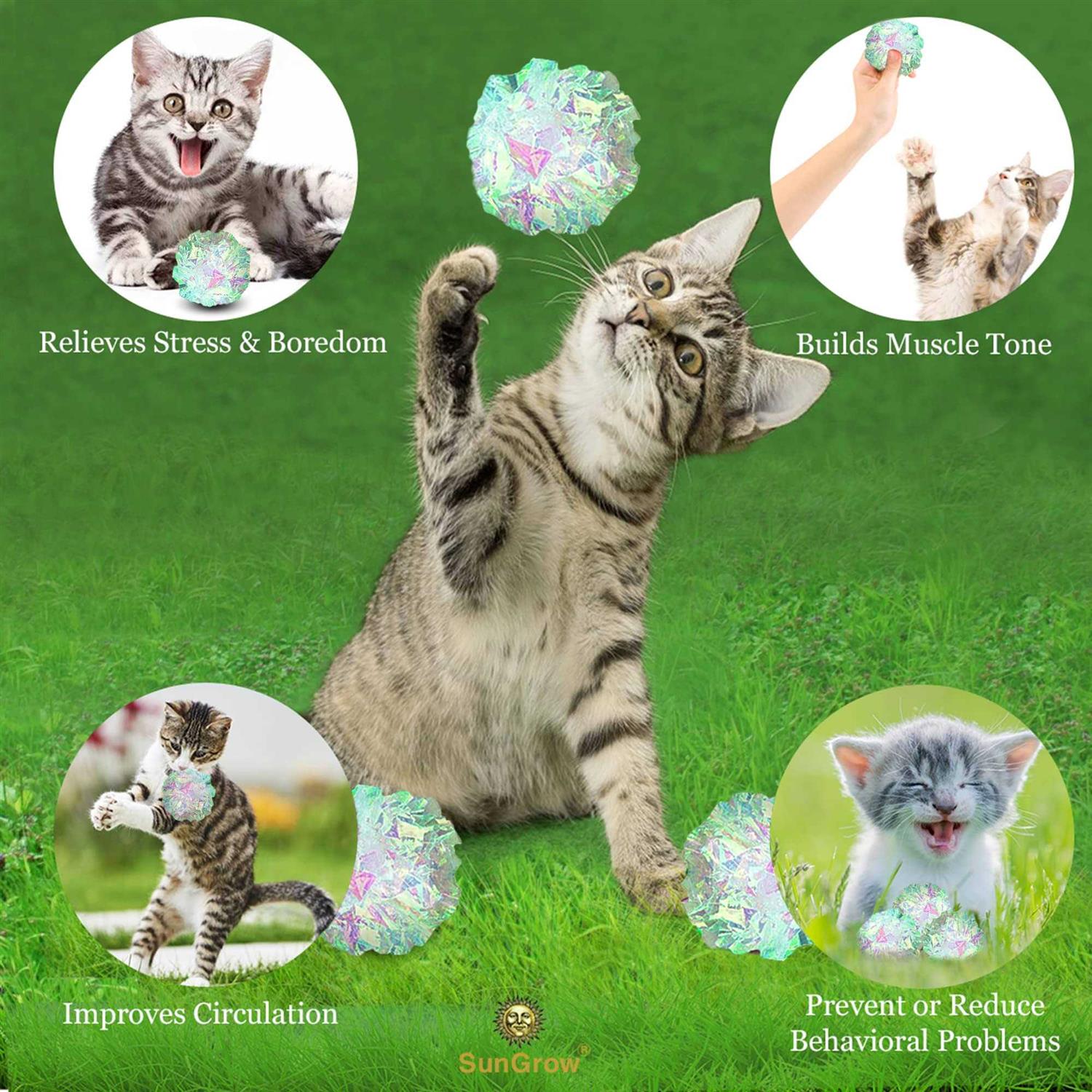 SunGrow Entertainment Clear Mylar Indoor Cat & Ferret Crinkle Balls & Chase Toy