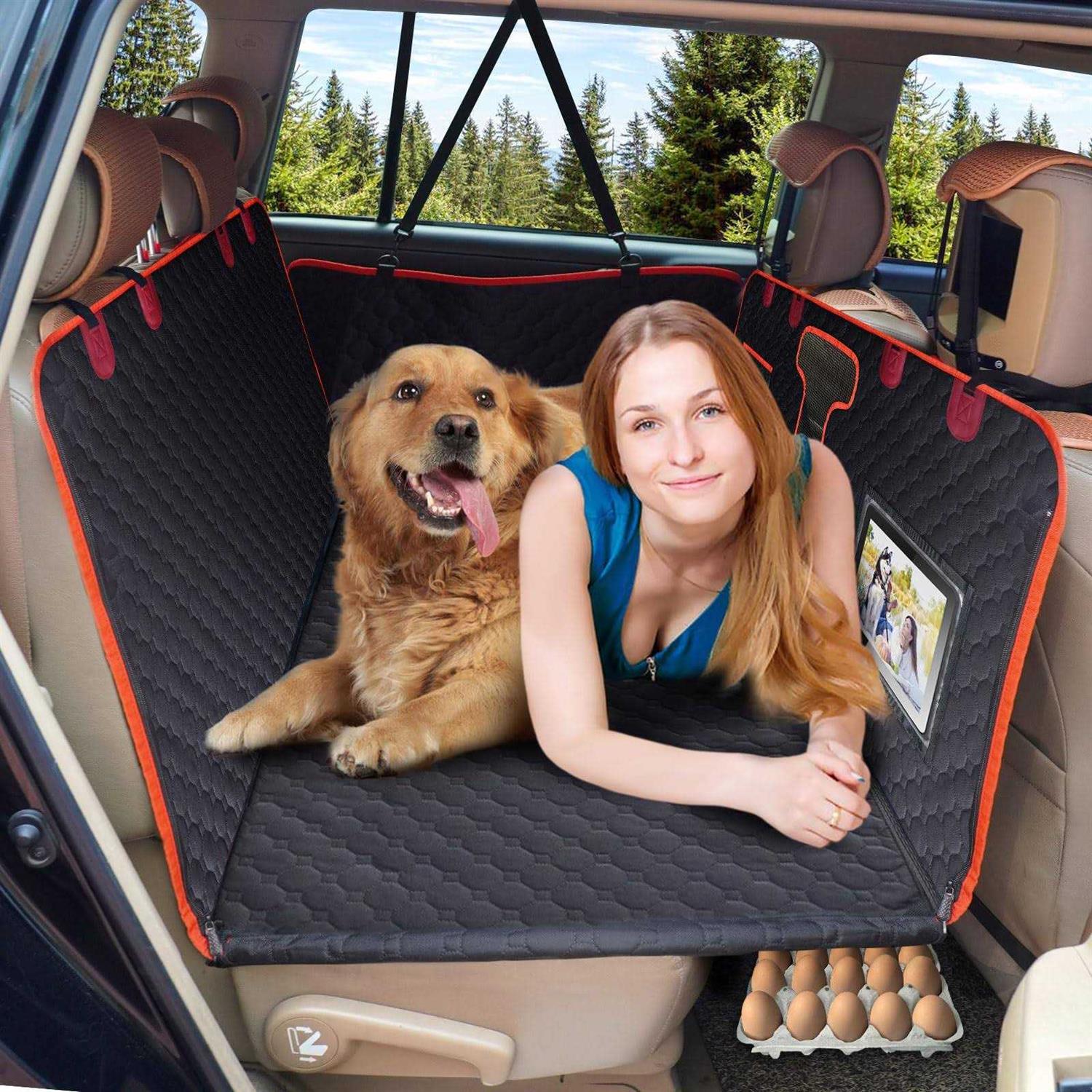 SerPro Back Seat Extender for Dogs,Hard Bottom Dog Car Seat Cover,Waterproof Dog Bed Hammock for Car Travel Camping,Pet Dog Bed Mattress Backseat
