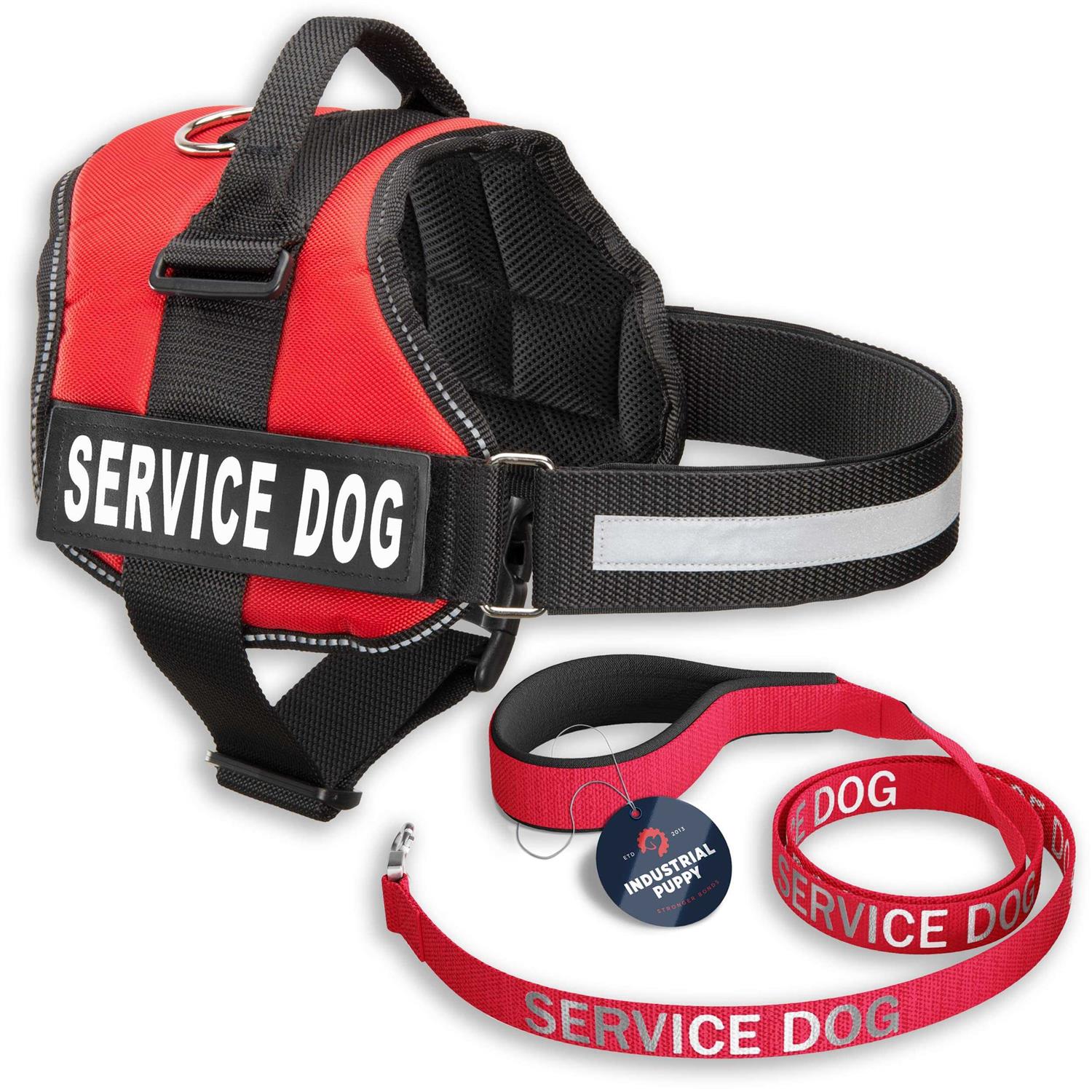 Industrial Puppy Service Dog Vest with Hook and Loop Straps & Matching Service Dog Leash Set