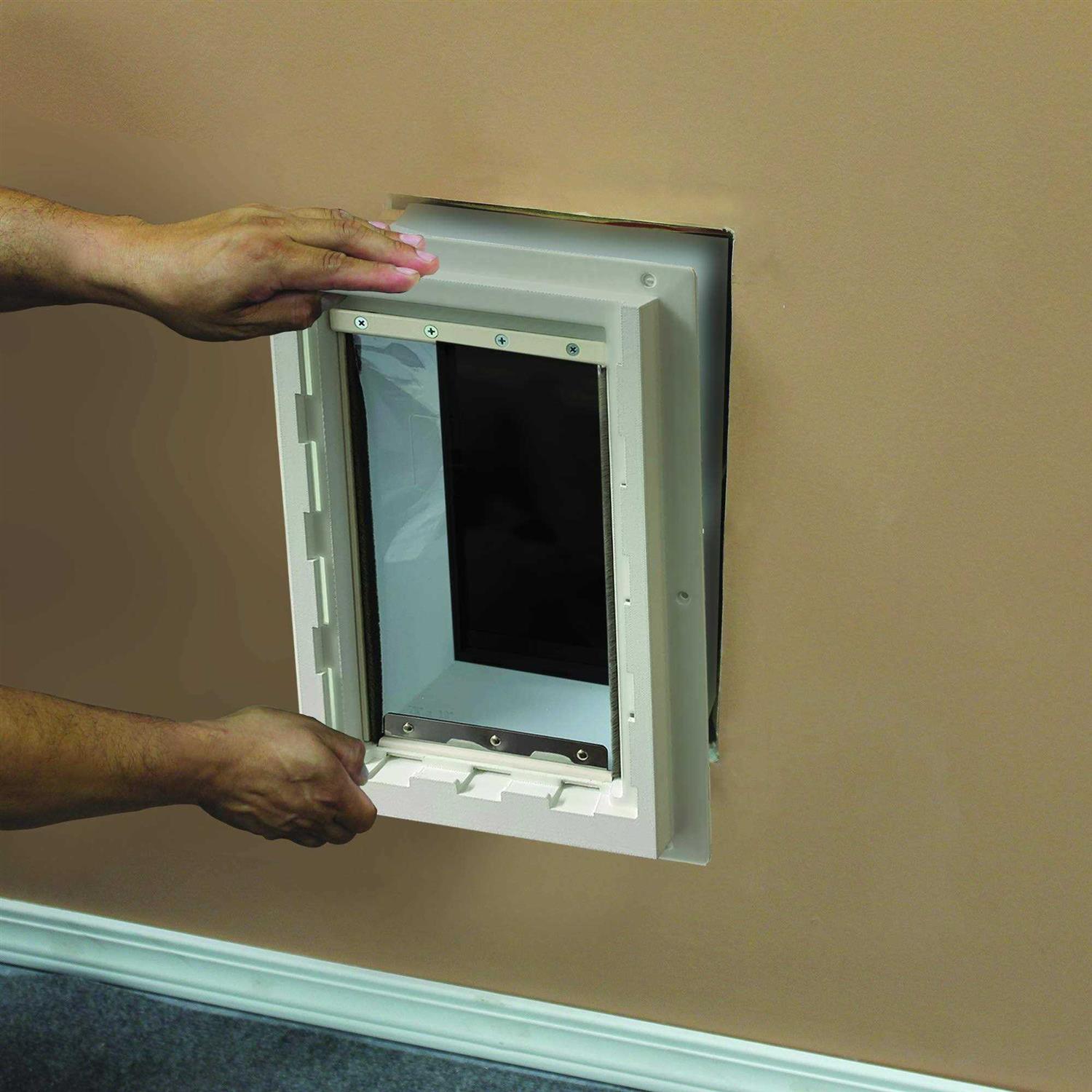 Ideal Pet Products Wall Entry Pet Door Double Flap for Walls with Built-in Telescoping Tunnel and Lock-Out Slide