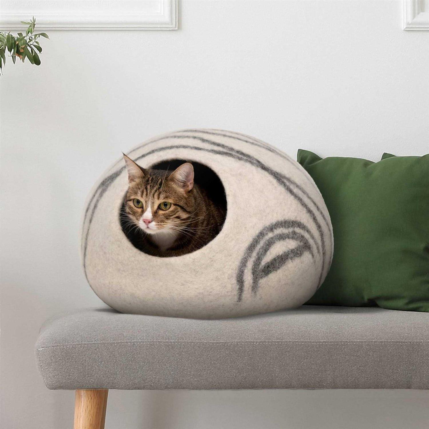 MEOWFIA Premium Felt Cat Bed Cave Handmade 100% Merino Wool Bed for Cats and Kittens