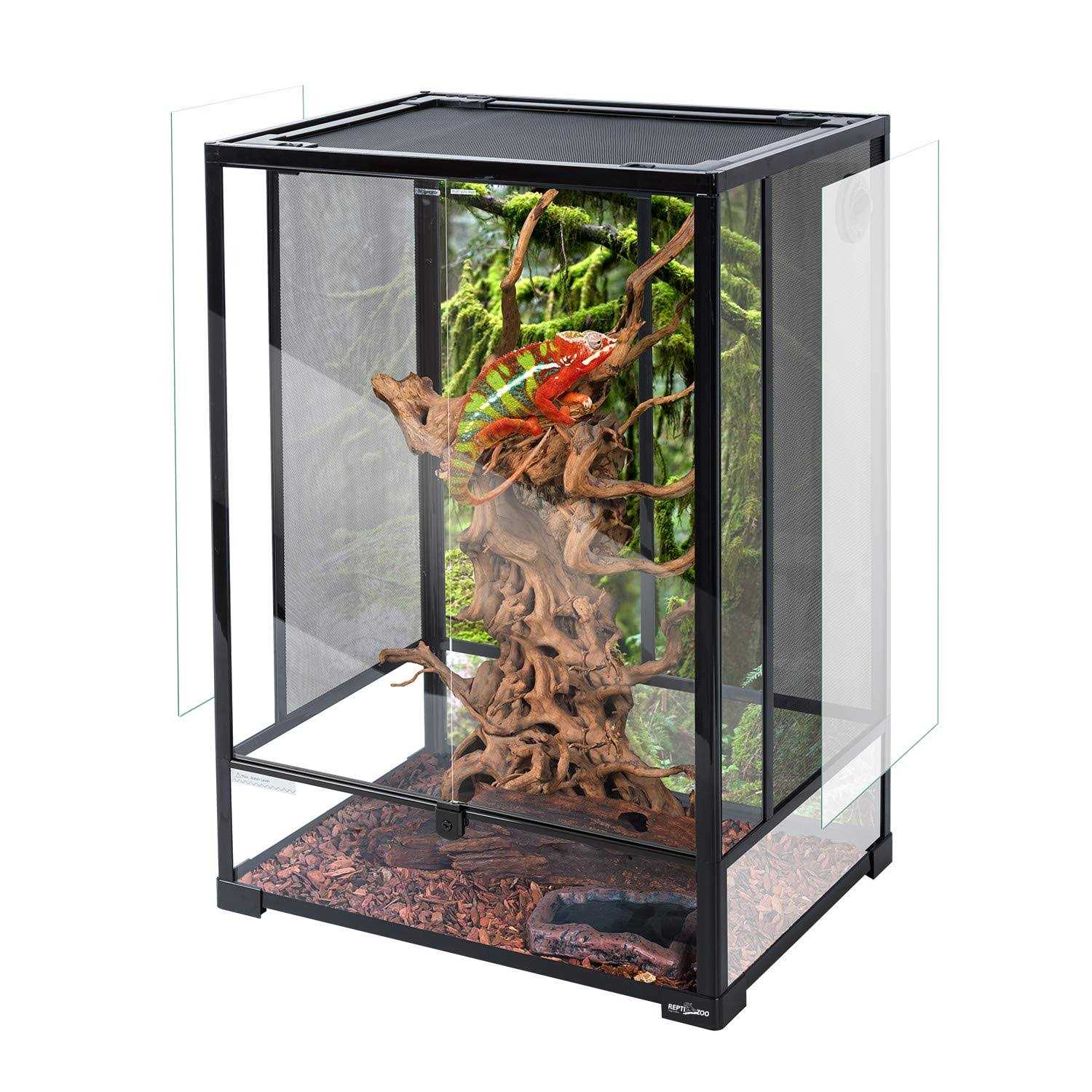 Repti ZOO 24 x 18 x 36 Reptile Tall Glass Terrarium Rainforest Habitat Double Hinge Door with Screen Ventilation 67 Gallon Reptile Terrarium Easy
