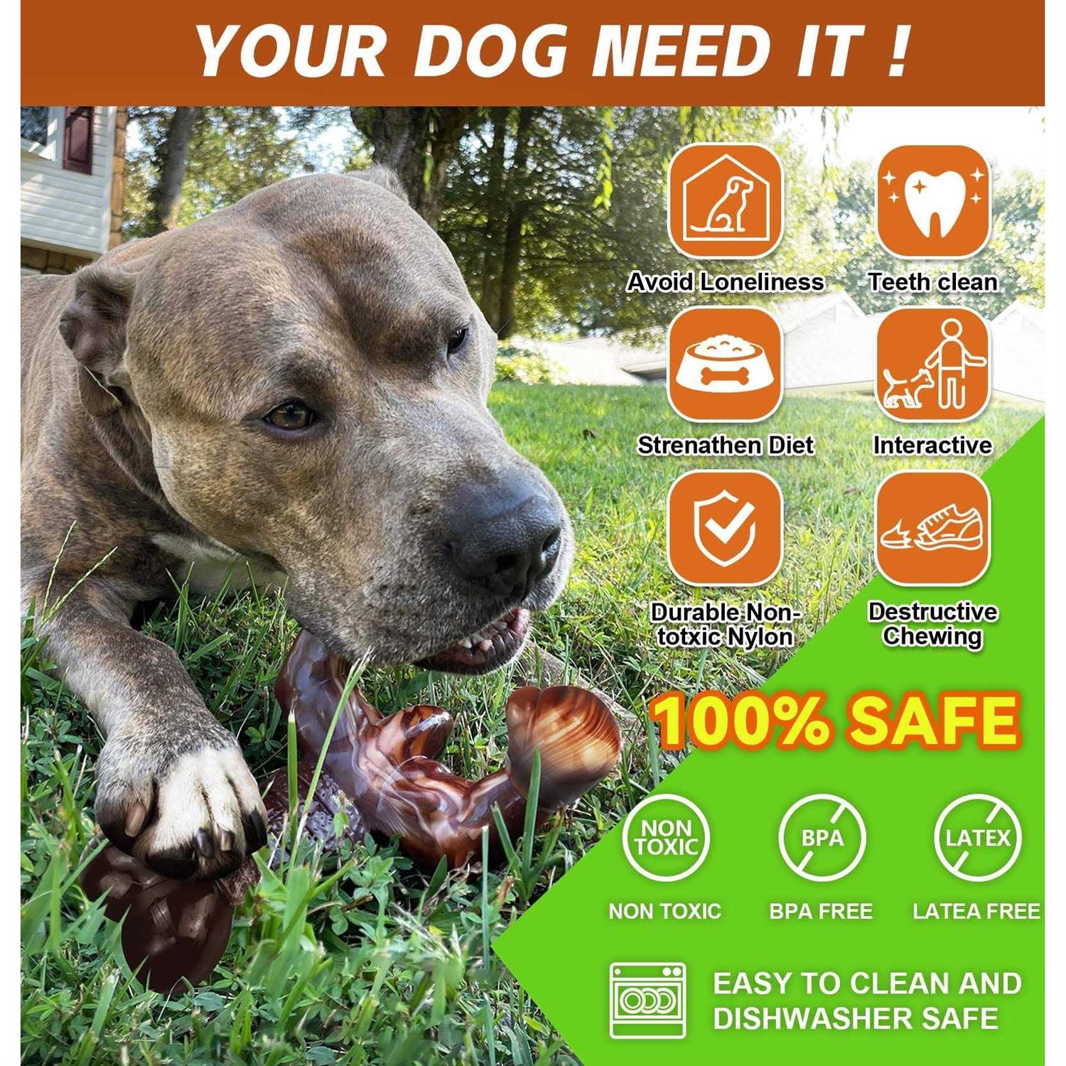 Dog Chew Toys for Aggressive Chewers Indestructible Dog Toys,Real Bacon Flavored,MOXIKIA Tough Dog Bone Chew Toy Durable Dog Toys for Medium Large br