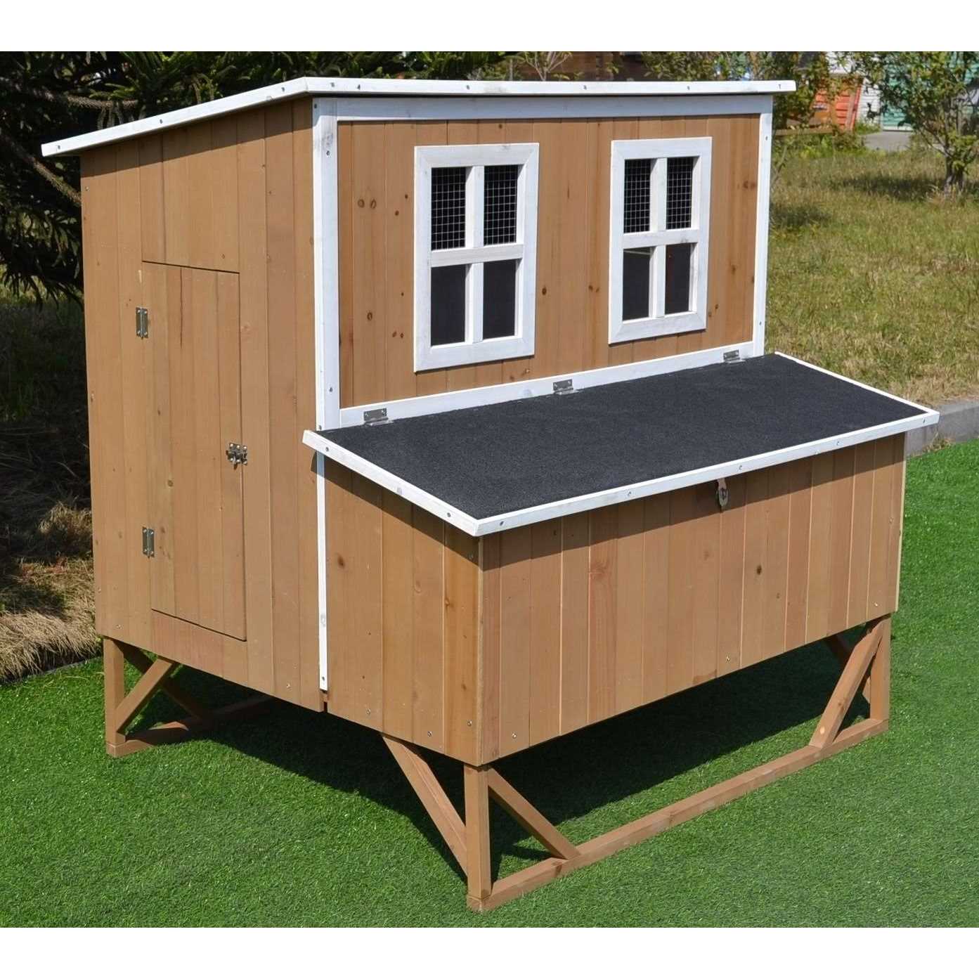 Omitree Large Wood Chicken Coop Hen House 4-8 Chickens 4 Nesting Box