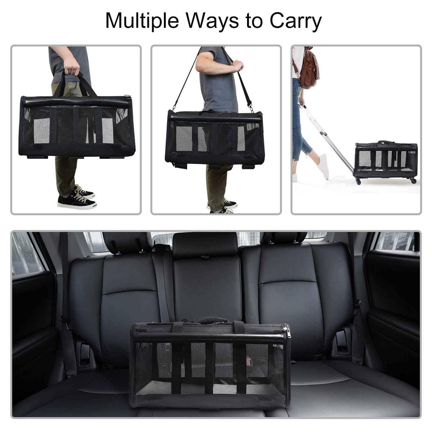 LIONROGE Double-Compartment Pet Rolling Carrier with Wheels for 2 Pets,Cat Rolling Carrier for 2 Cats,Super Ventilated Design,Ideal for Traveling