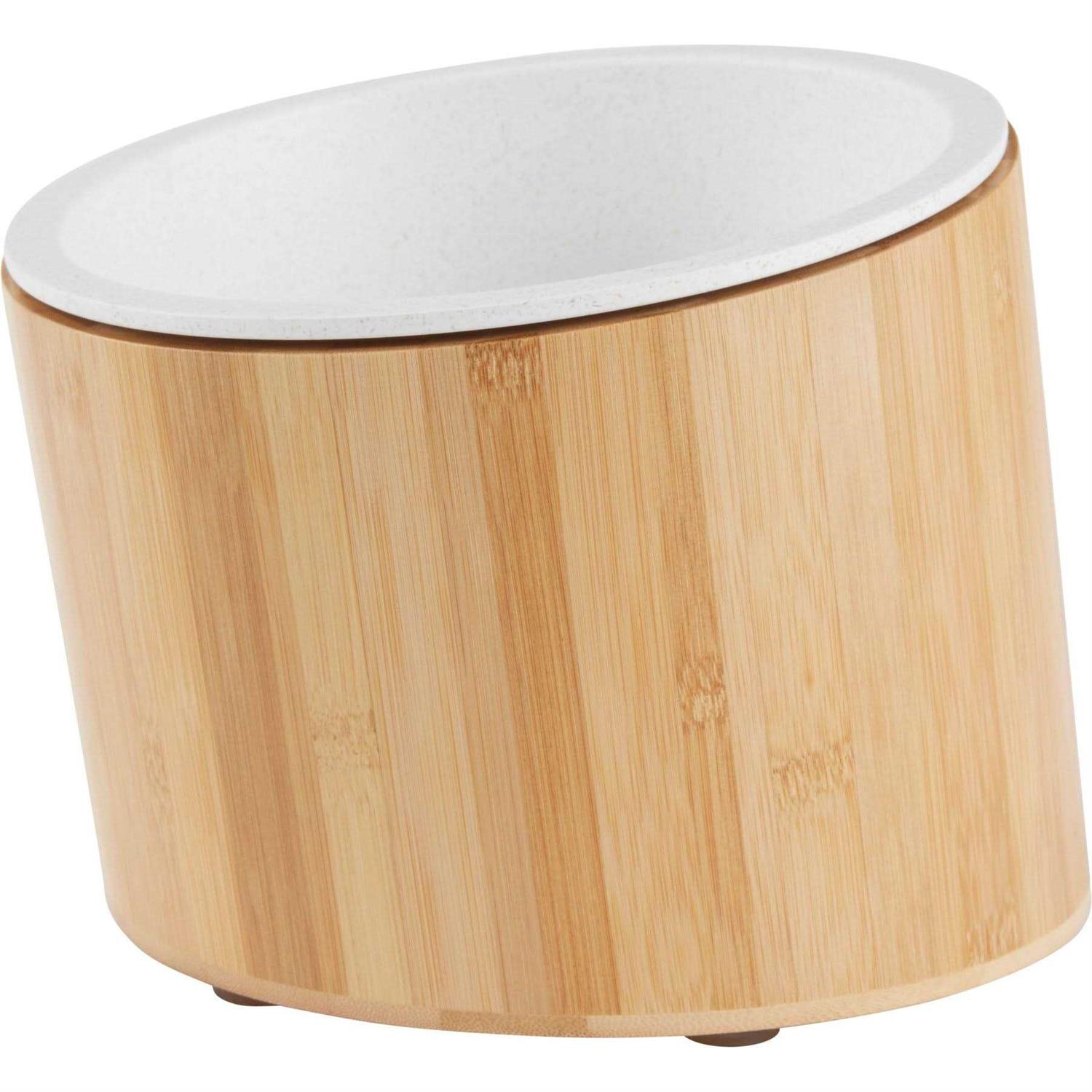 Frisco Slanted Non-Skid Elevated Bamboo Melamine Bowl with Bamboo Stand