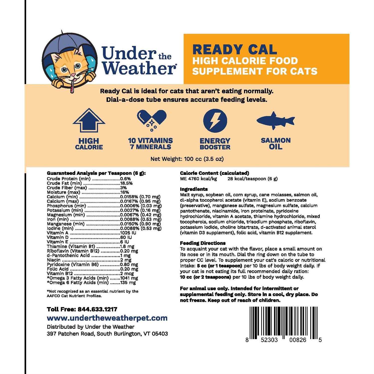 Under the Weather Pet Ready Cal for Cats 100cc High Calorie Supplement