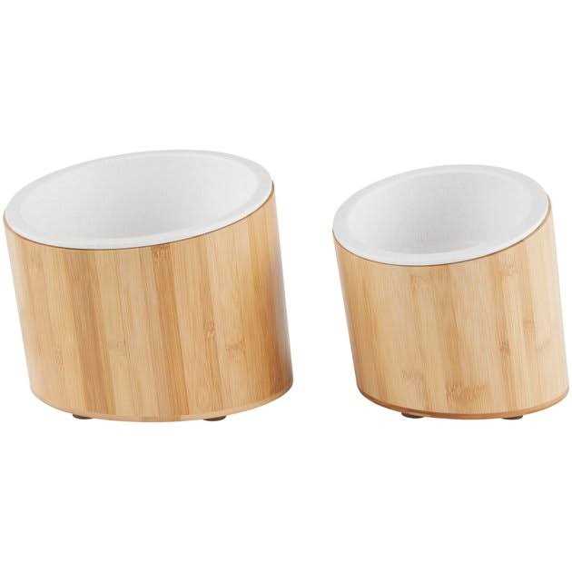 Frisco Slanted Non-Skid Elevated Bamboo Melamine Bowl with Bamboo Stand