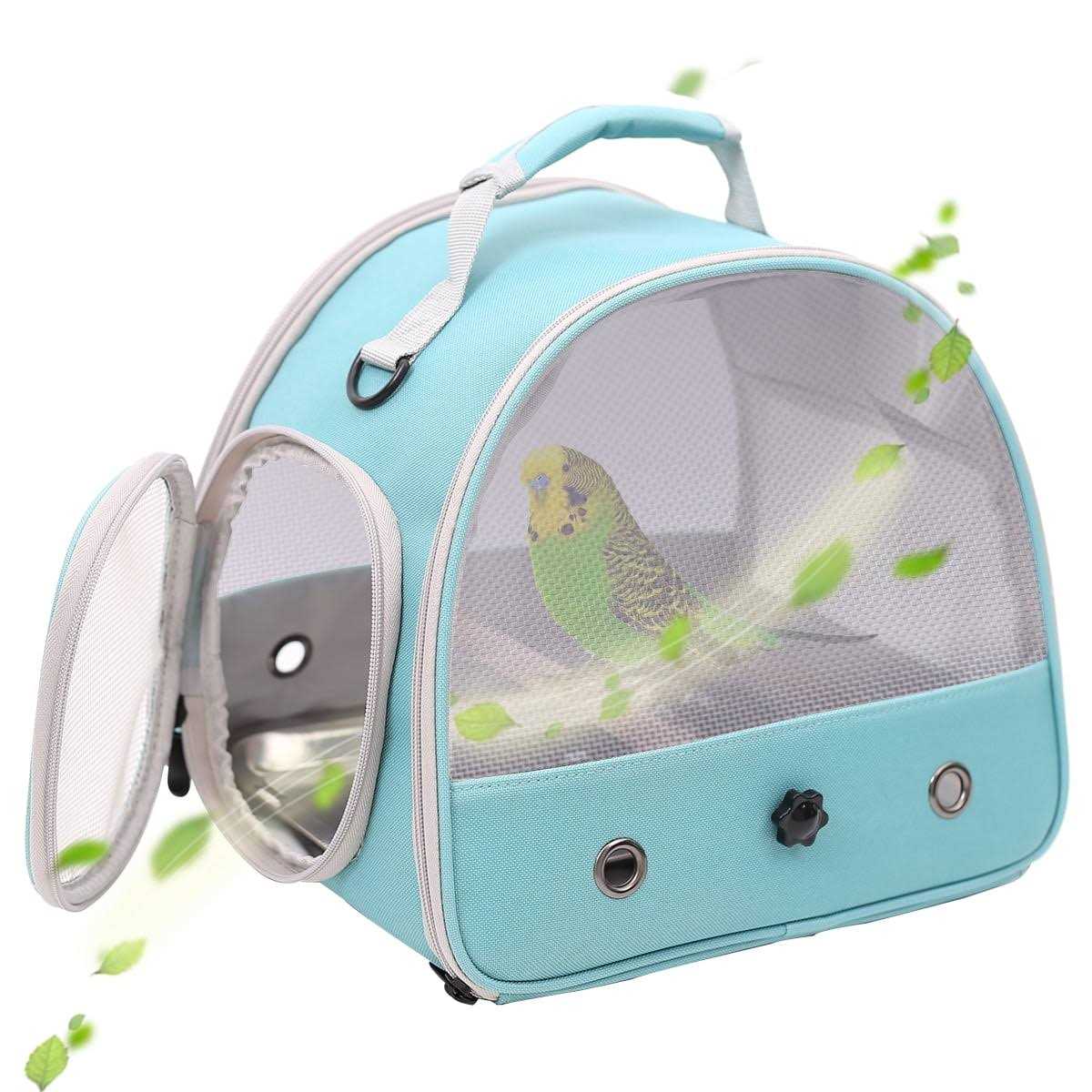 Halinfer Small Bird Cage, Portable Small Bird Parrot Parakeet Carrier with Standing Perch and Stainless Steel Tray