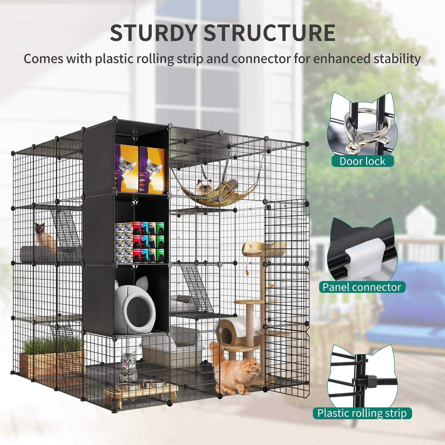YITAHOME Cat Cage Indoor Large with Storage Cube DIY Catio Cat Enclosures Metal Cat Playpen with Hammock 1-4 Cats Tiers Cat