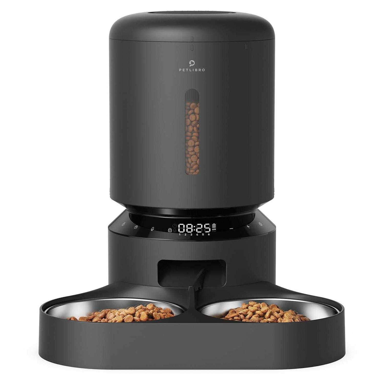 PETLIBRO Automatic Cat Food Dispenser for Two Cats 5L Auto Cat Feeder Dry Food Dispenser with Splitter & 2 Stainless Bowls, 10s Meal Call and Timer