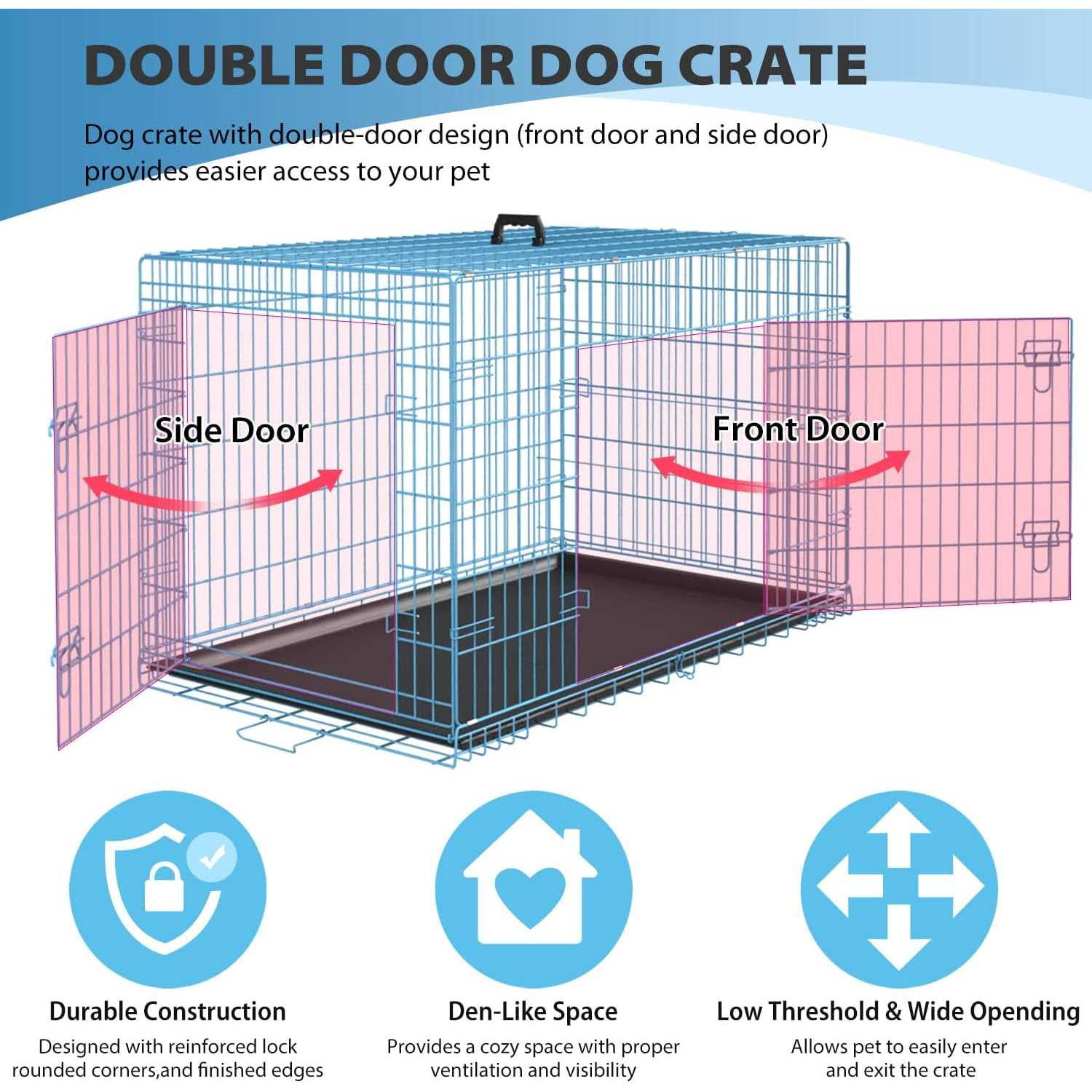 Dkelincs 42 inch Dog Crate Dog Cage for Large Dogs Foldable Metal XL Dog Kennels with 2 Doors