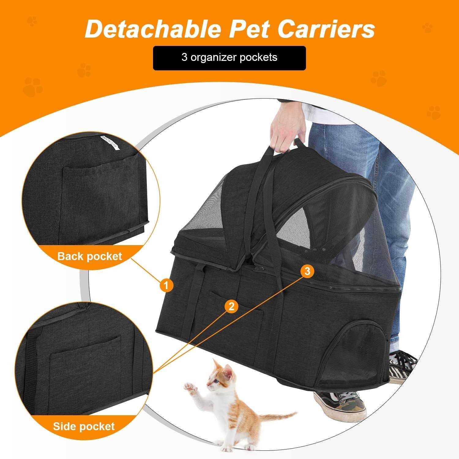 Bestpet 3-in-1Pet Stroller Premium Multifunction Dog Cat with Detachable Carrier &Cup Holder