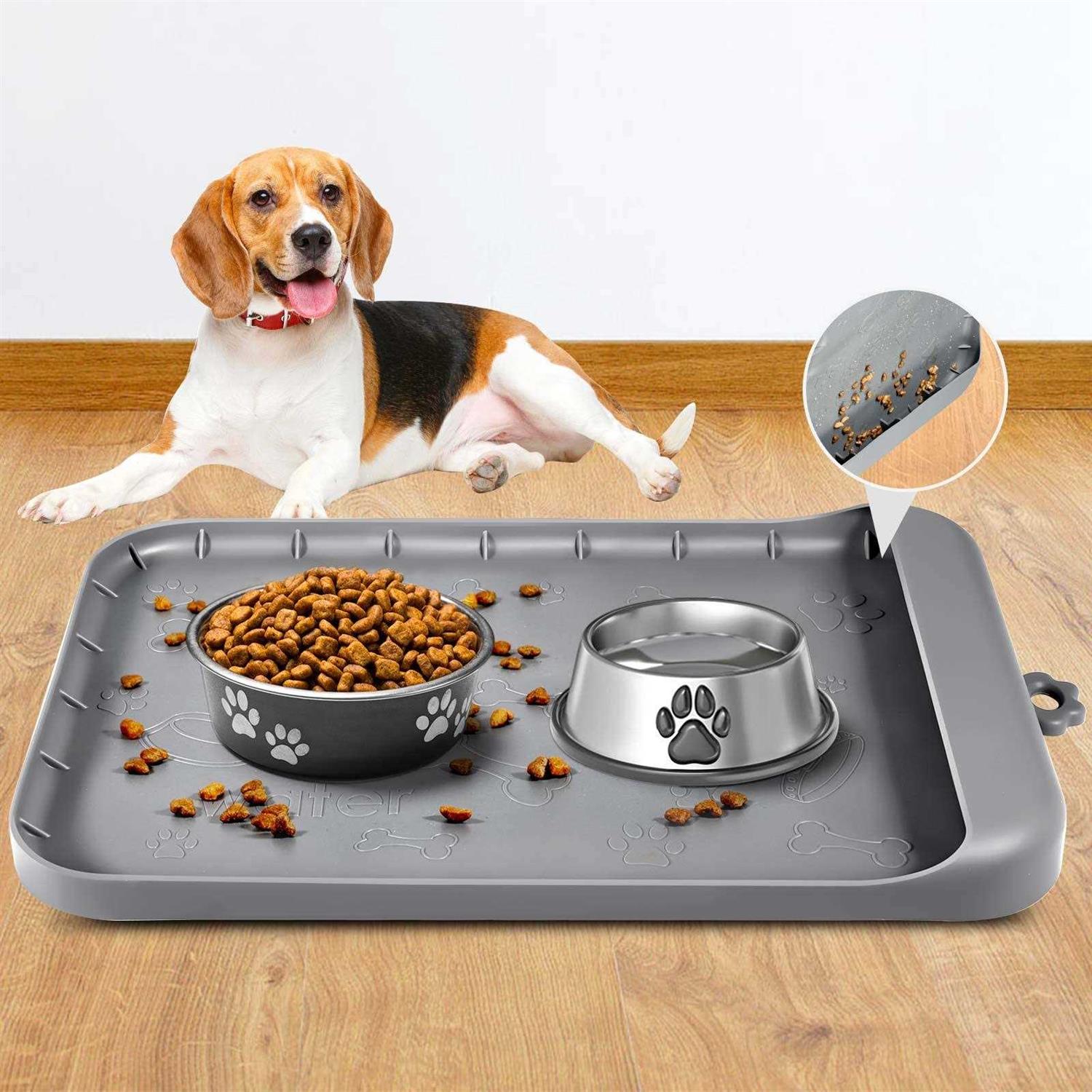 Dog Food Mat with Pocket, Baboies Silicone Dog Mat for Food and Water