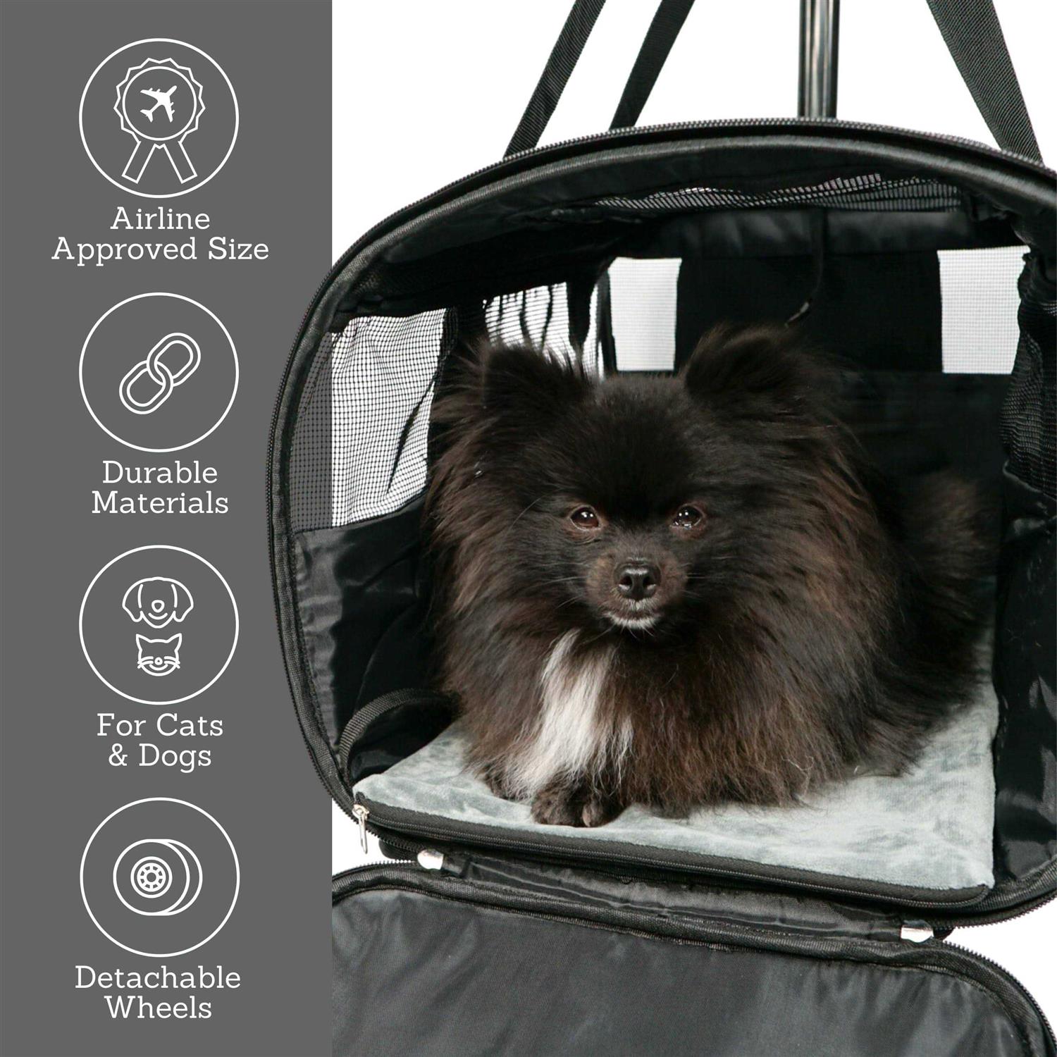 Pet Carrier with Wheels – Airline Approved – Rolling Pet Carrier – Soft Dog & Cat Travel Carrier
