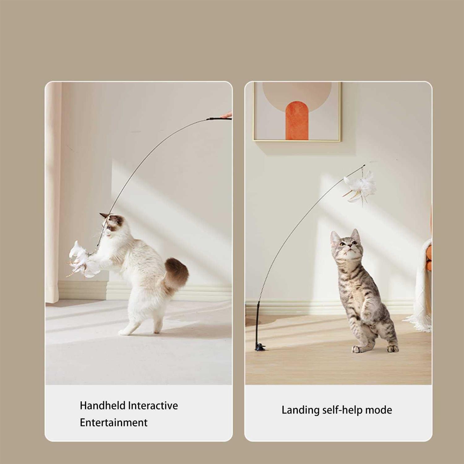 TINGIC Cat Toy Wand Auto Interactive Toys for Indoor Cat 6 in 1 Hands-Free Natural Bird Feather Ball Toys
