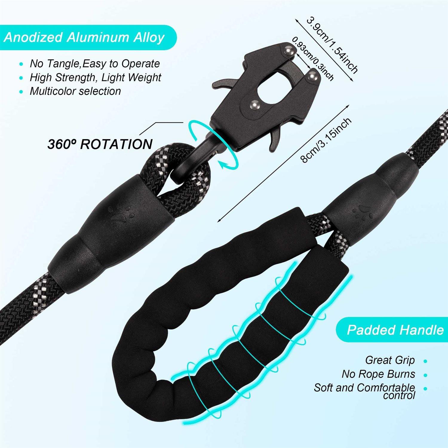 GEIT 2/4/5/6FT Dog Leash Heavy Duty Dog Rope Leash Reflective Nylon Pet Leash with Aluminum Quick Release/Locking Tactical Frog Clip for Small